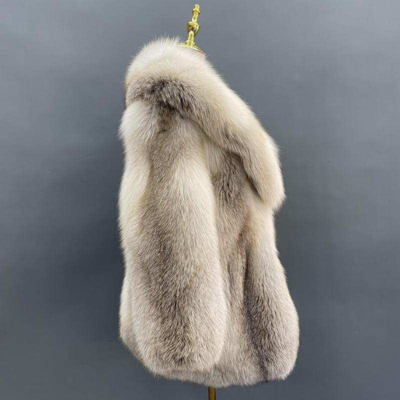 Coat With A Shawl Collar Made Of Whole Golden Island Fox Fur - Janefur