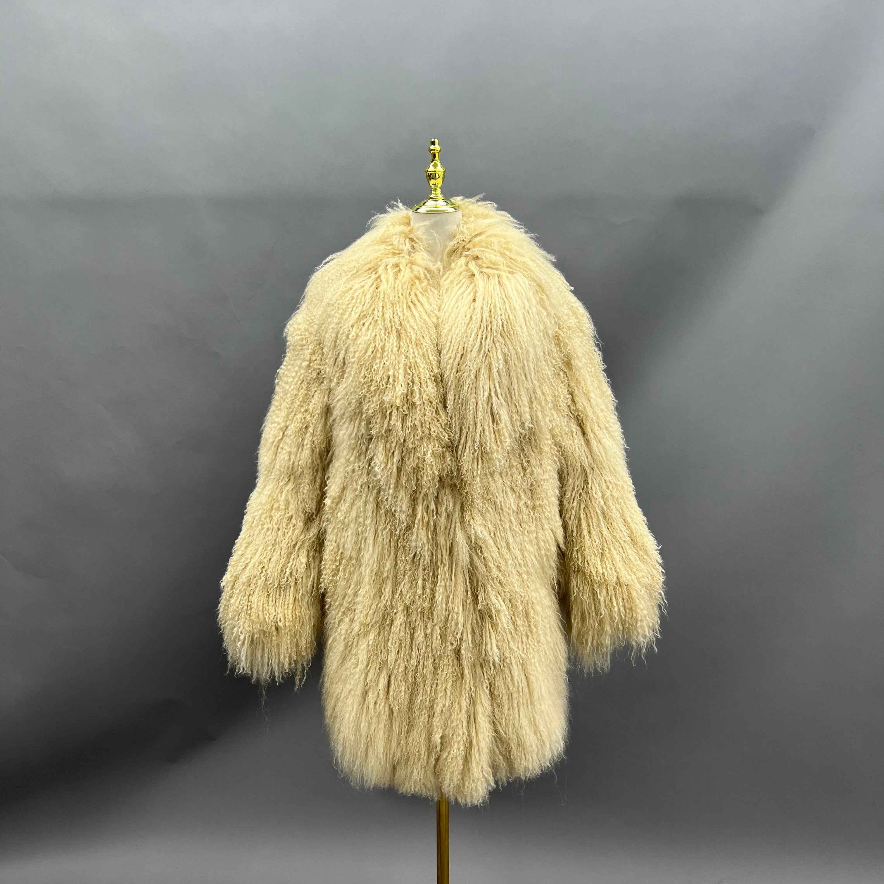 Men's Long Emerald Green Mongolian Lamb Fur Coat – Full-Length Curly Hair, Open Front, Streetwear Style Winter Outerwear for Men 9#Lemon Yellow