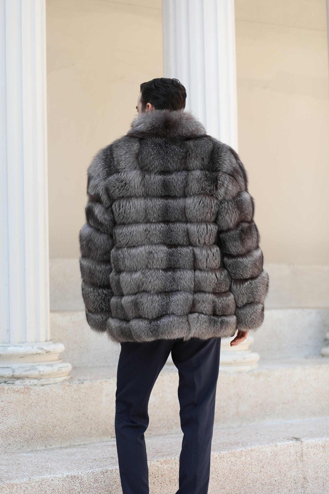 Men's Winter Fashion Warm Stand-up Collar Real Blue Fox Fur Coat - Janefur