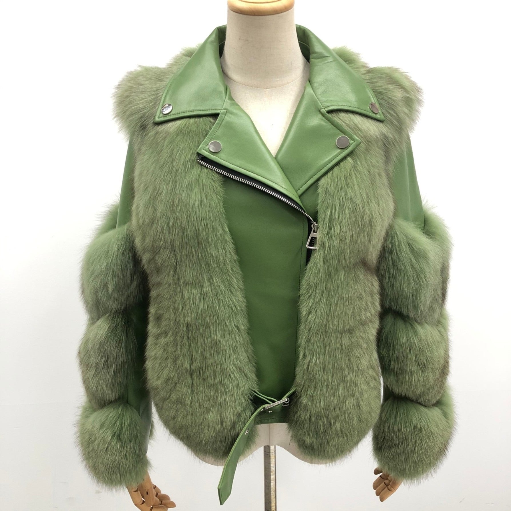 Women's Fall and Winter Fashion Leather Collar Fox Fur Parka - Janefur