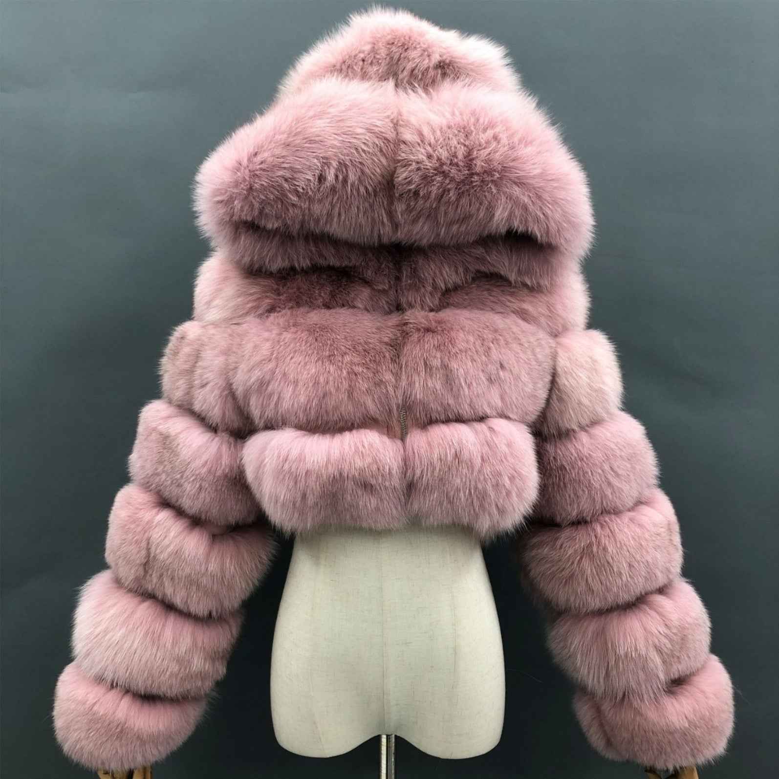 New Women's Winter Rainbow Fox Fur Hooded Coat - Janefur