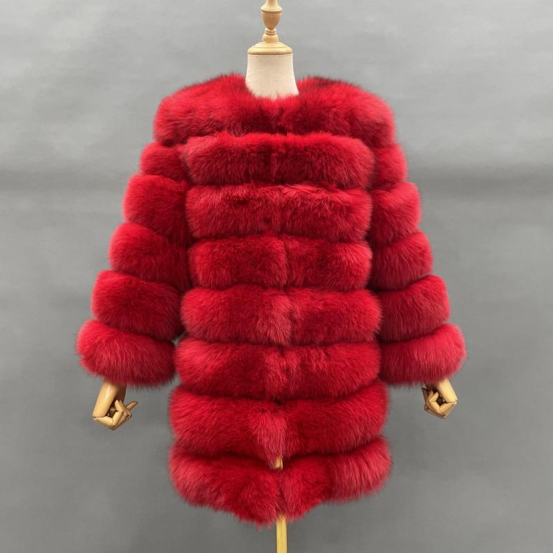 Women's Winter Warm Comfortable Crewneck Real Fox Fur Jacket - Janefur