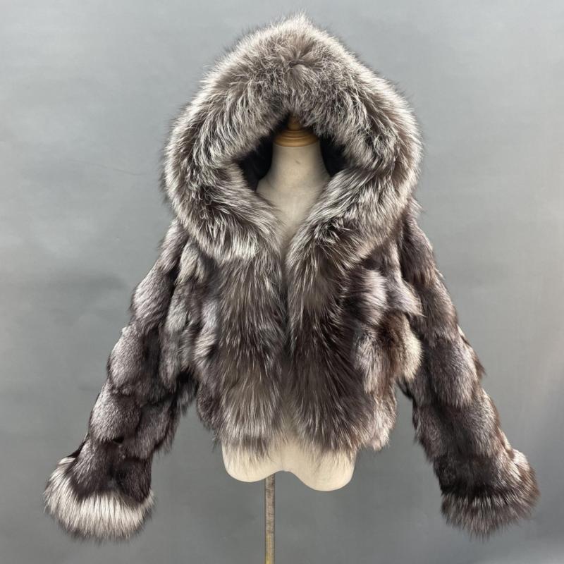 Luxury Women's Winter Short Fox Fur With Hooded Zipper Style Coat - Janefur