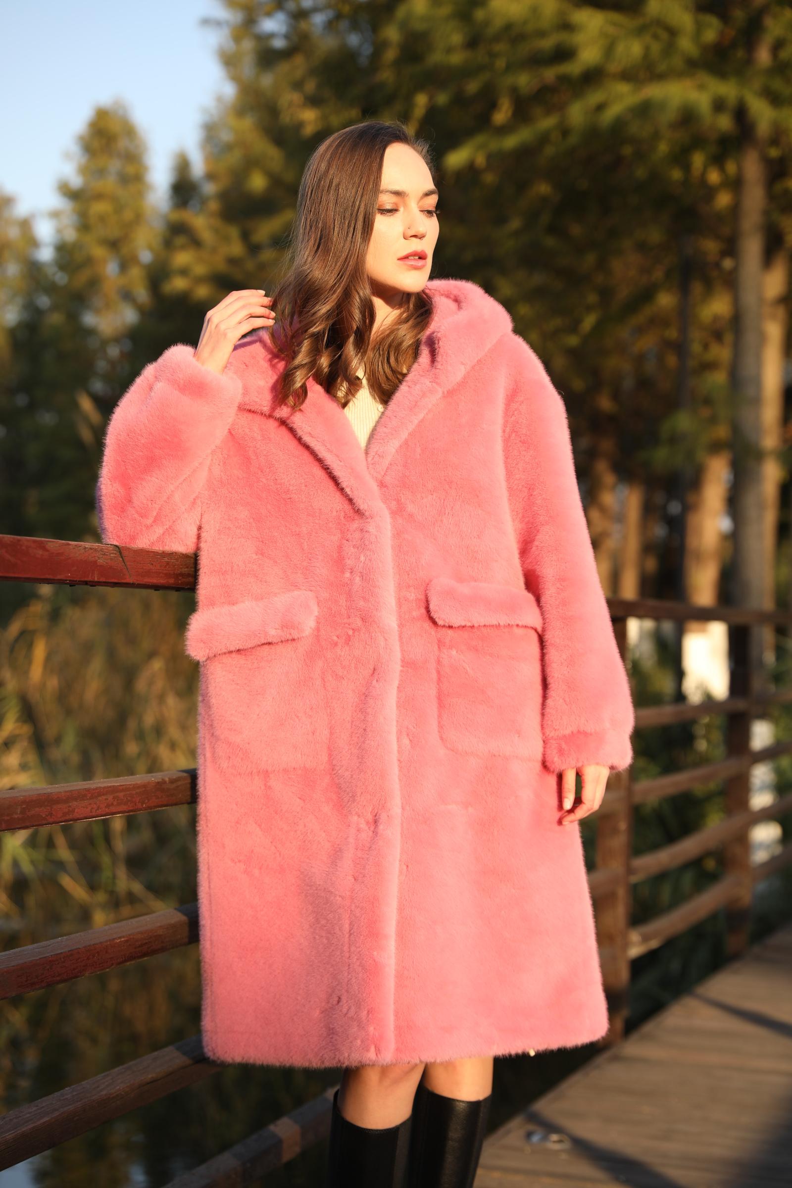 Women's Bear Ears Long Faux Mink Cute Warm Coat - Janefur