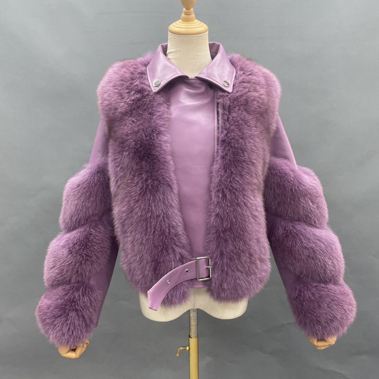 Women's Fall and Winter Fashion Leather Collar Fox Fur Parka - Janefur