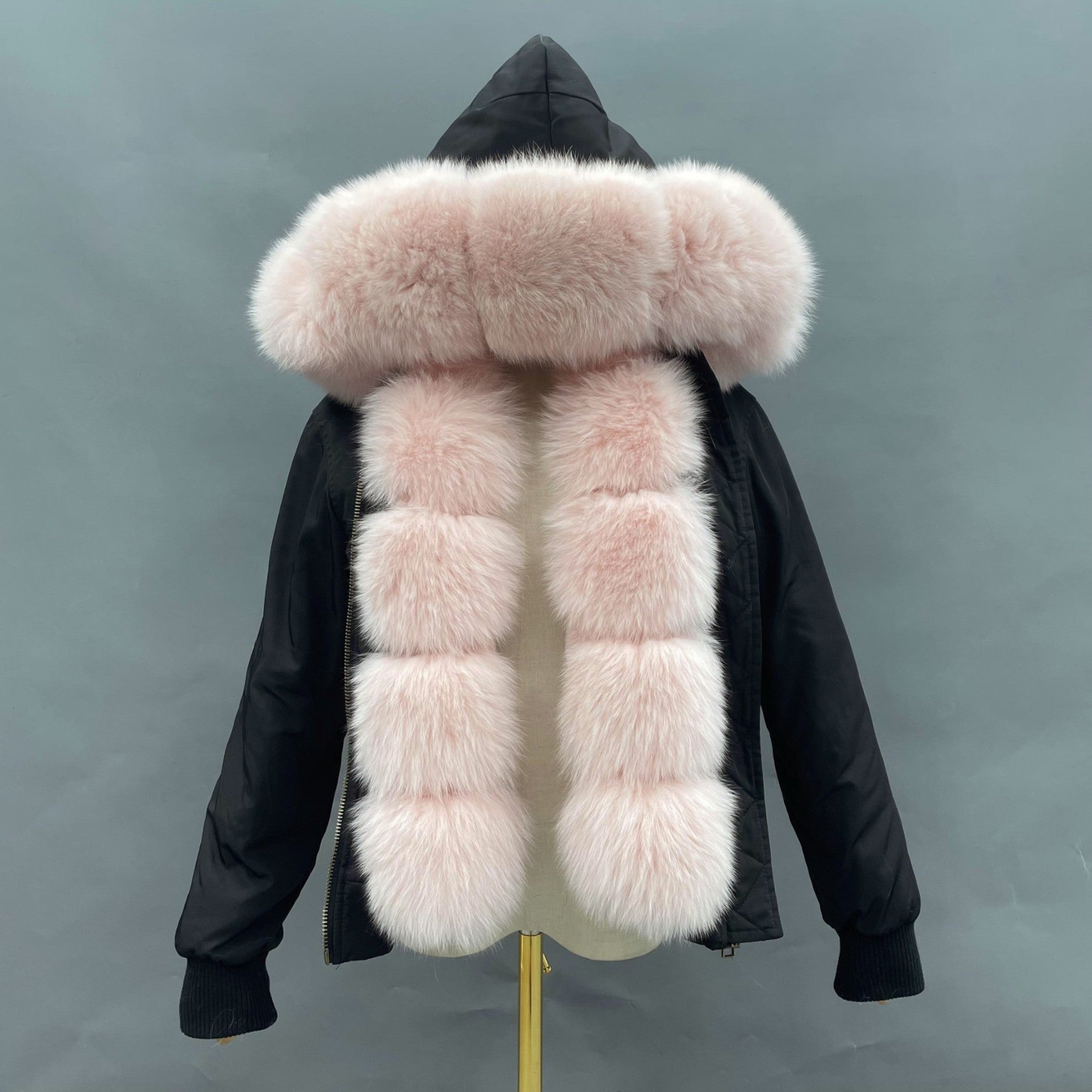 Women's New Autumn and Winter Fashion Fox Fur Placket Parka - Janefur
