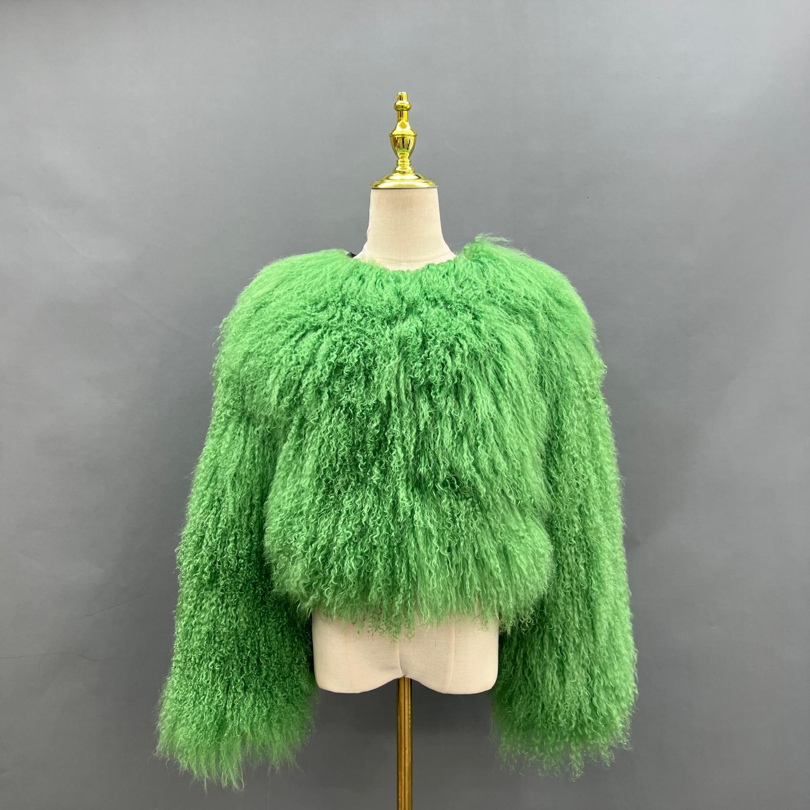 Women's New Mongolian Lamb Fur Round Collar Short Jacket Fur Coat - Janefur
