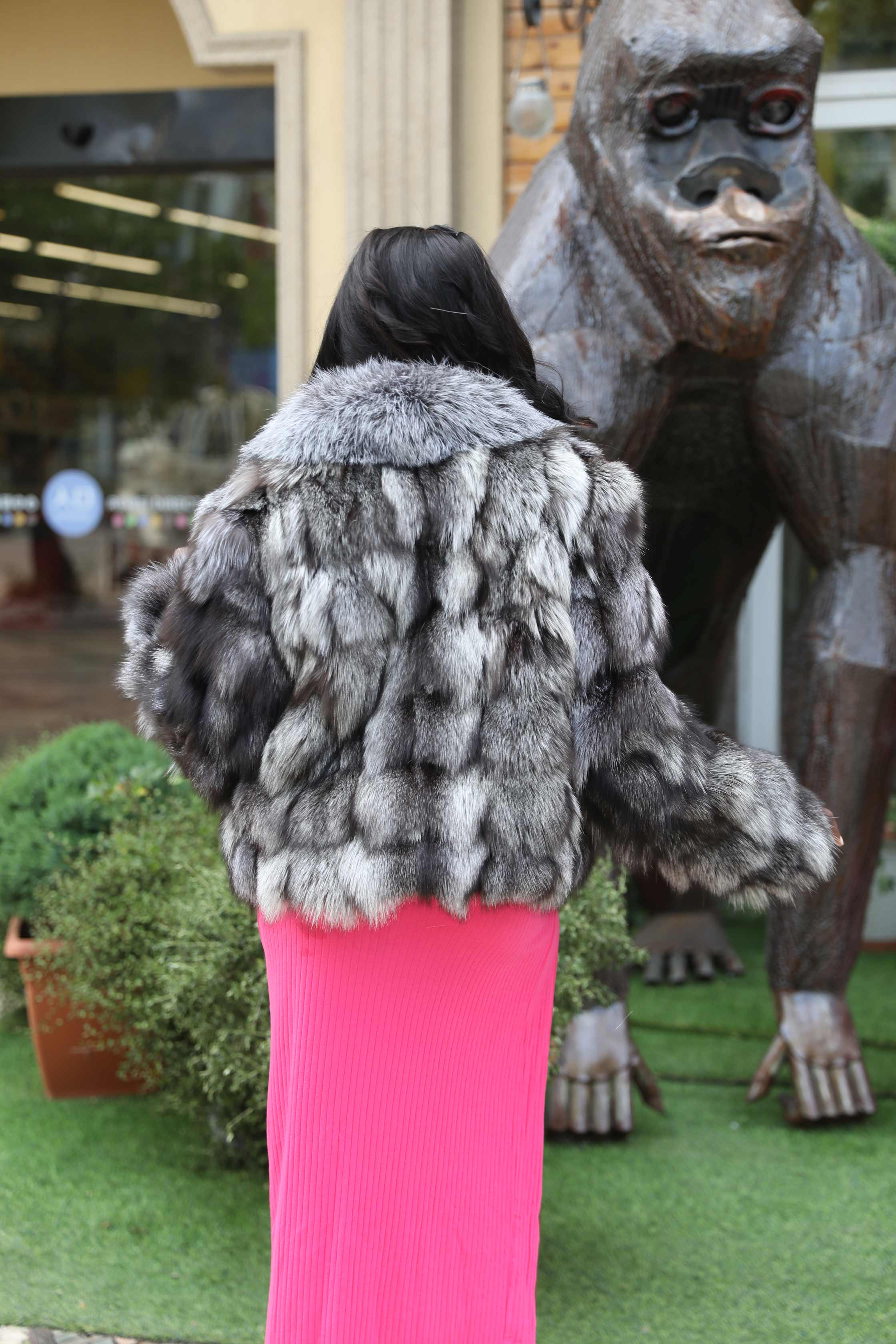 Plus Size Women's Short Stylish Lapel Real Fox Fur Luxury Jacket - Janefur
