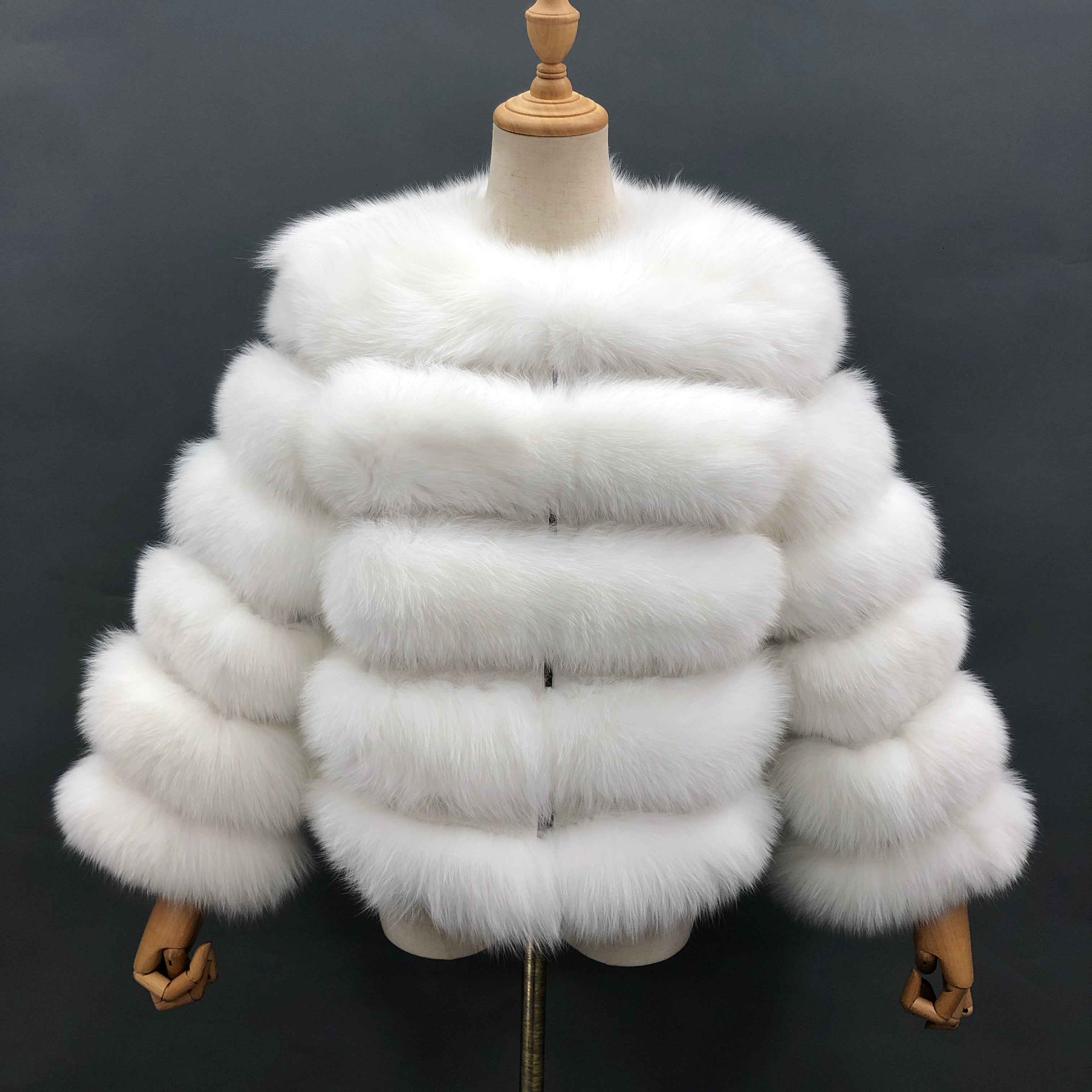 New Winter Warm Short Style Coat Real Fox Fur Women's Jacket 6# Pearl White