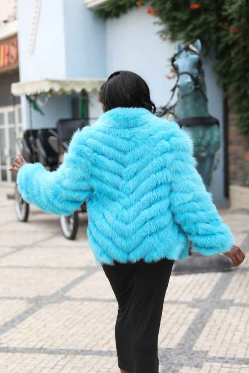 Double-Sided Fox Fur Diagonal Stripe Short Coat - Janefur