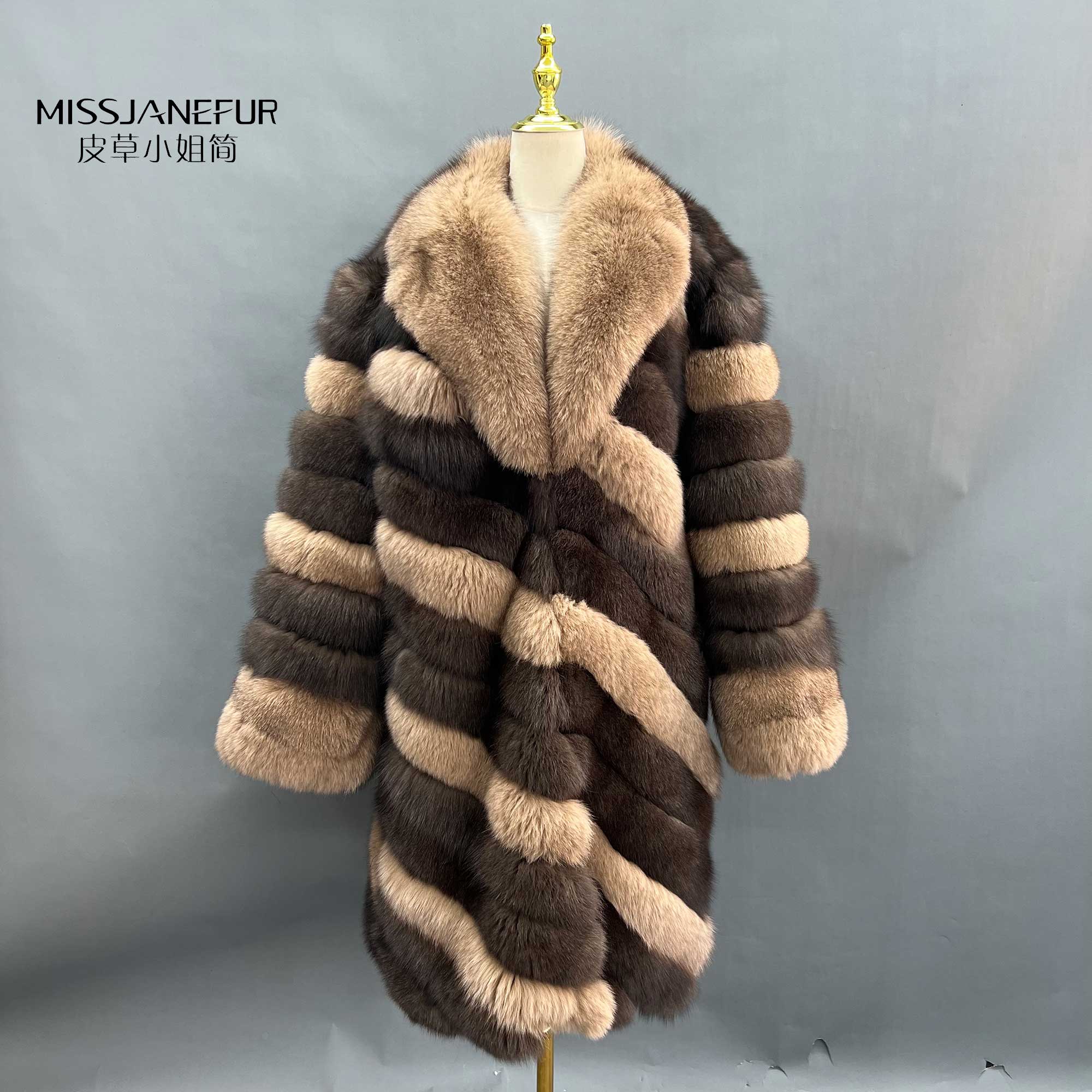 Missjanefur Mens Colorblock Long Fox Fur Coat - Janefur