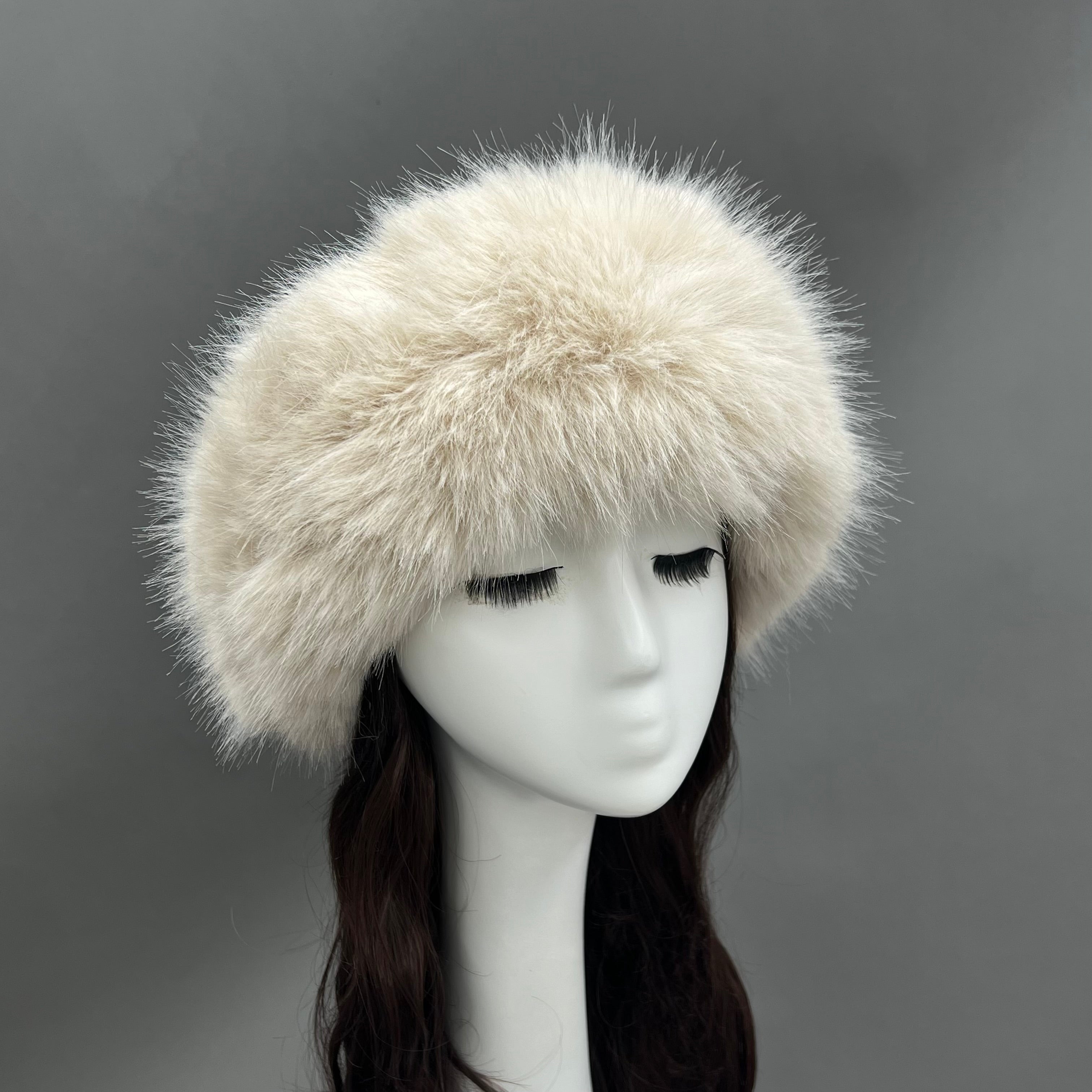 Luxury Burgundy Faux Fur Hat for Women – Warm Winter Headwear, Fashionable Pom Pom Style, Soft & Stylish False Hair Cap 14# F