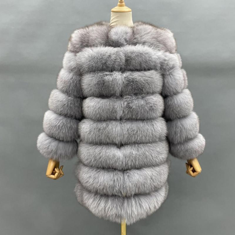 Women's Winter Warm Comfortable Crewneck Real Fox Fur Jacket - Janefur