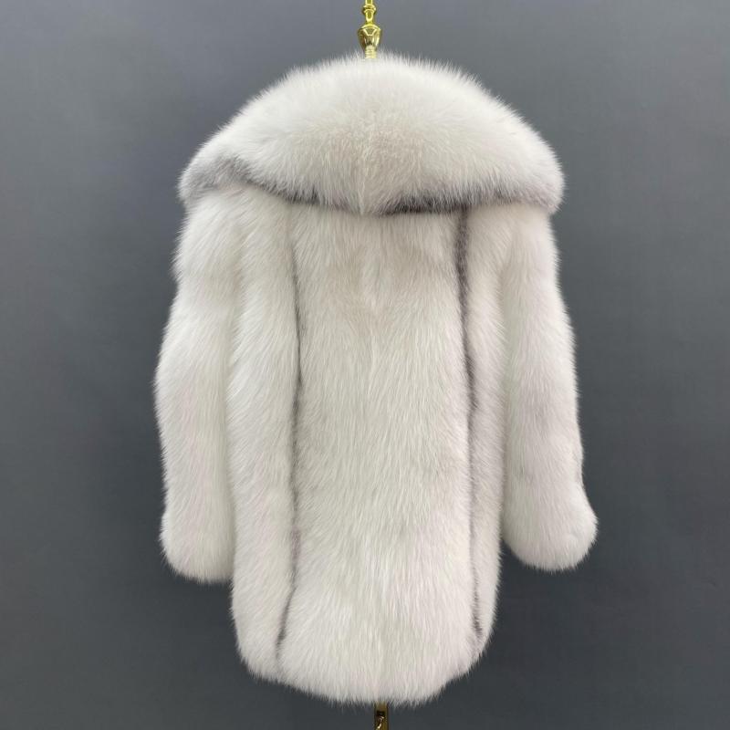 Coat With A Shawl Collar Made Of Whole Golden Island Fox Fur - Janefur