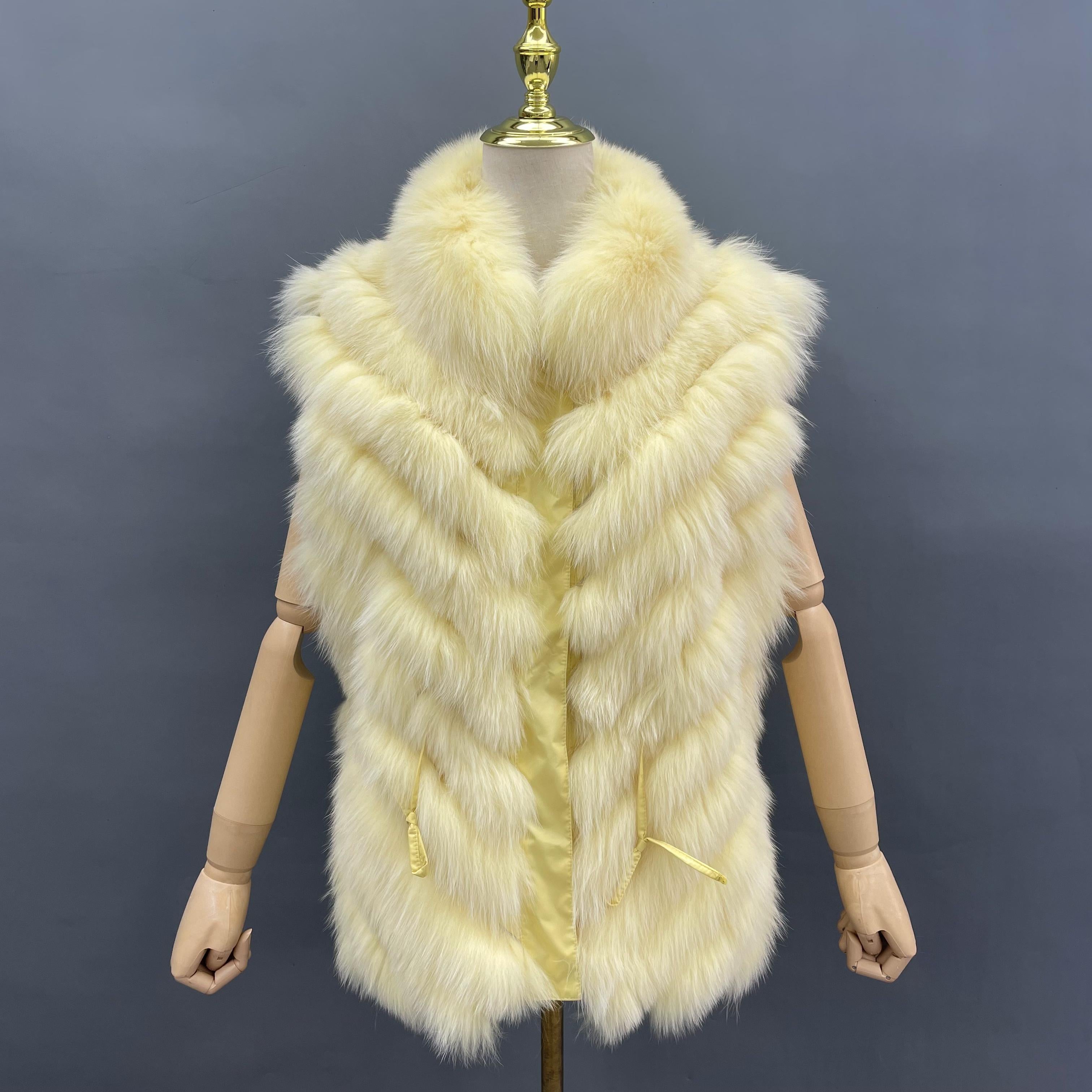 Double-Sided Fox Fur Diagonal Stripe Vest - Janefur