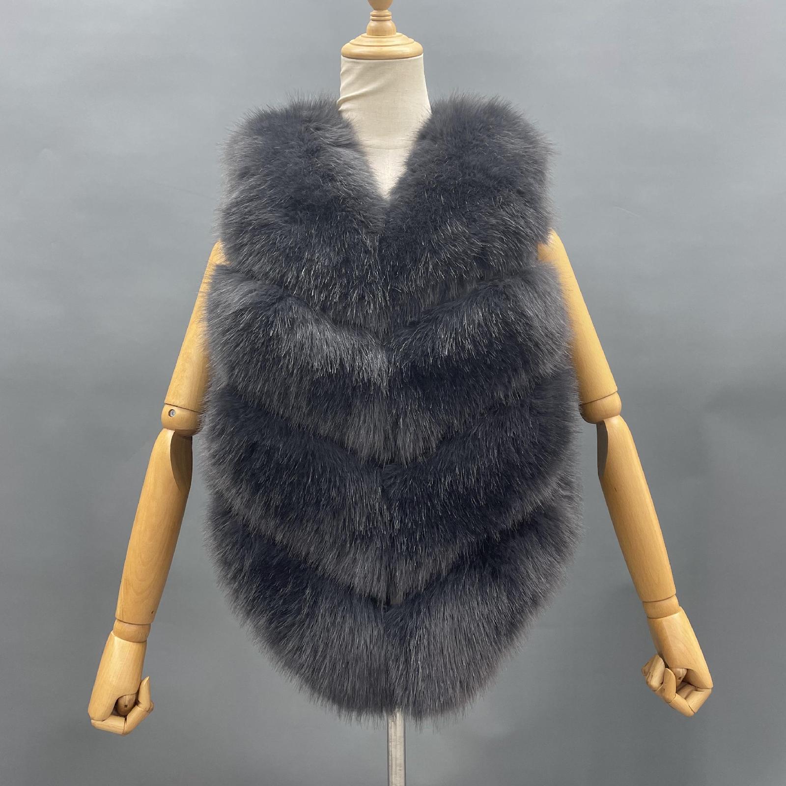 Women's Spring and Autumn Diagonal Striped Faux Fur Vest Solid Color Eco Fur Waistcoat - Janefur
