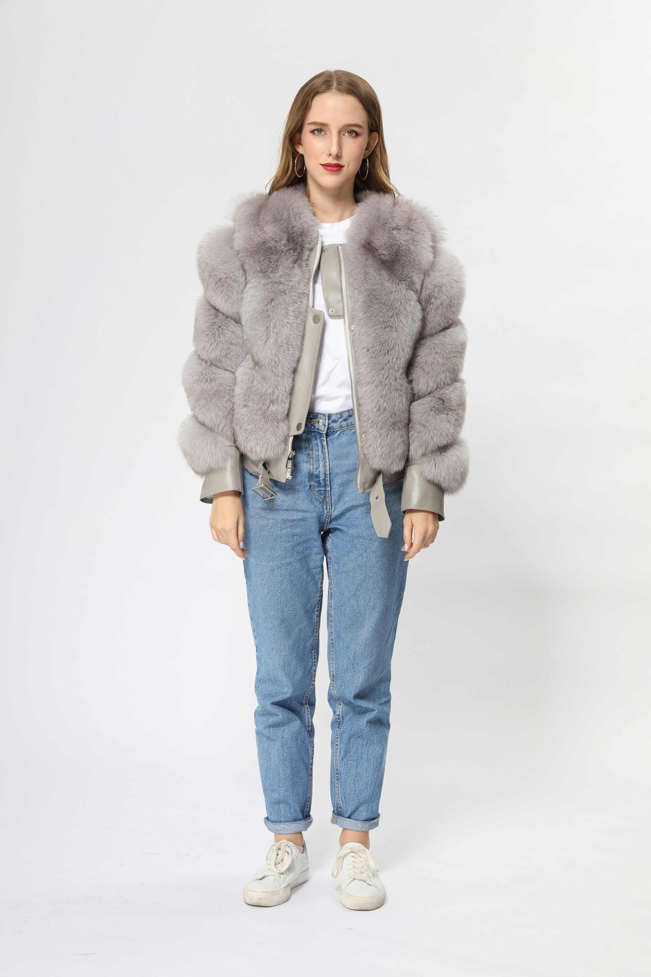 Winter Fox Fur Coat High-Quality Button Decorated Women's Coat - Janefur