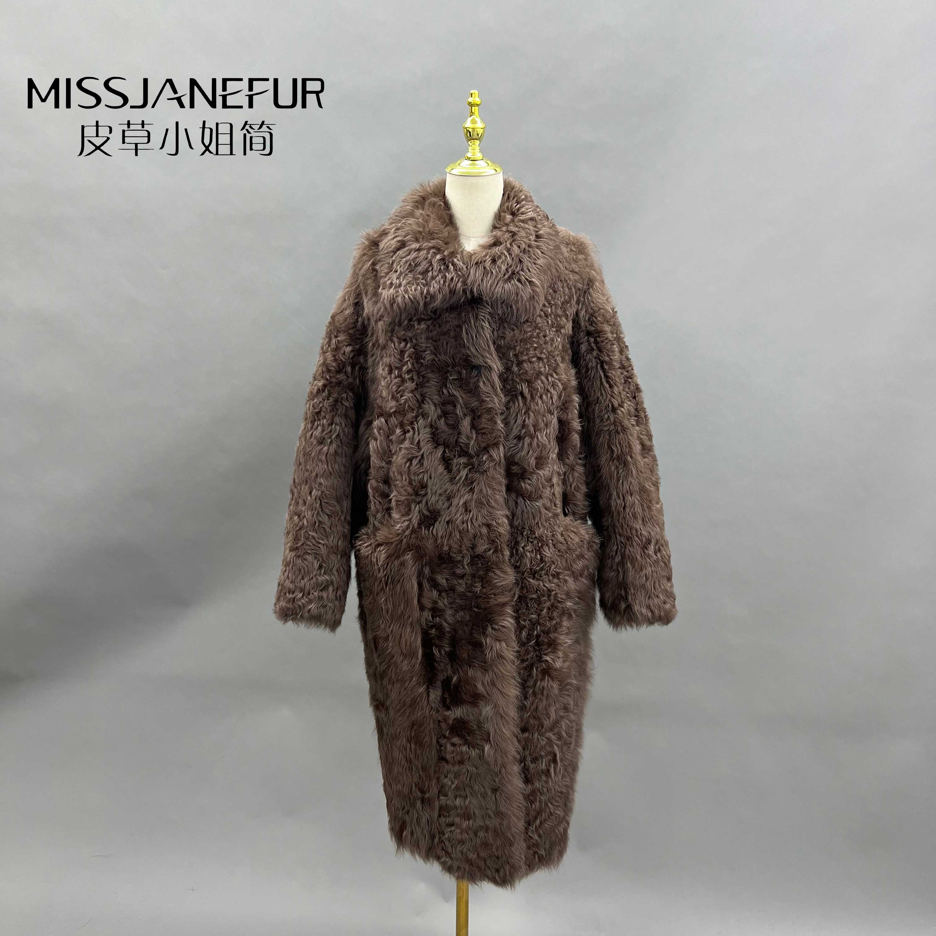 Missjanefur Brown Long Wool Coat Furs Being Clothing - Janefur