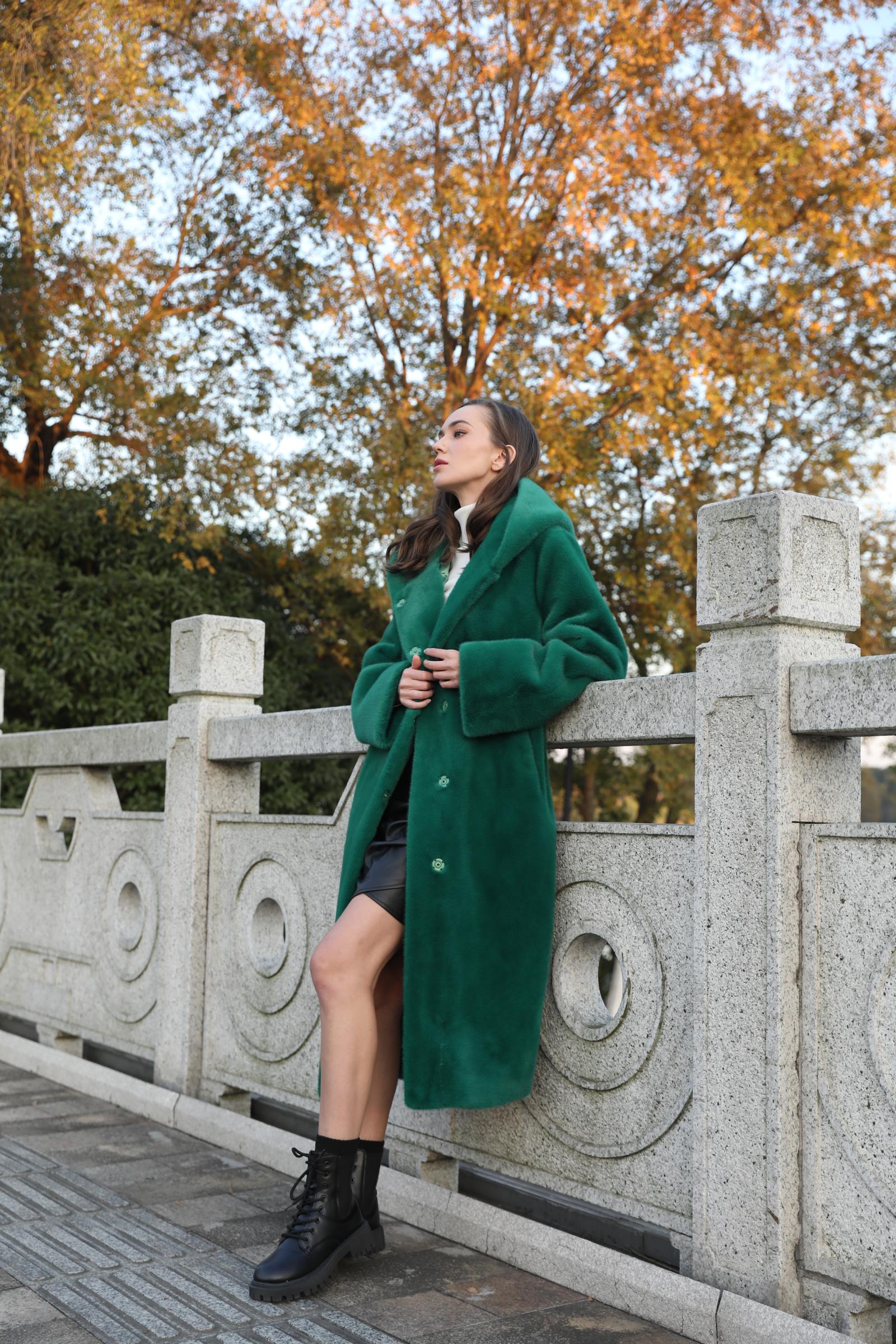 Women's Winter Fashion Windproof Hooded Pure Color Imitation Mink Eco Fur Coat - Janefur