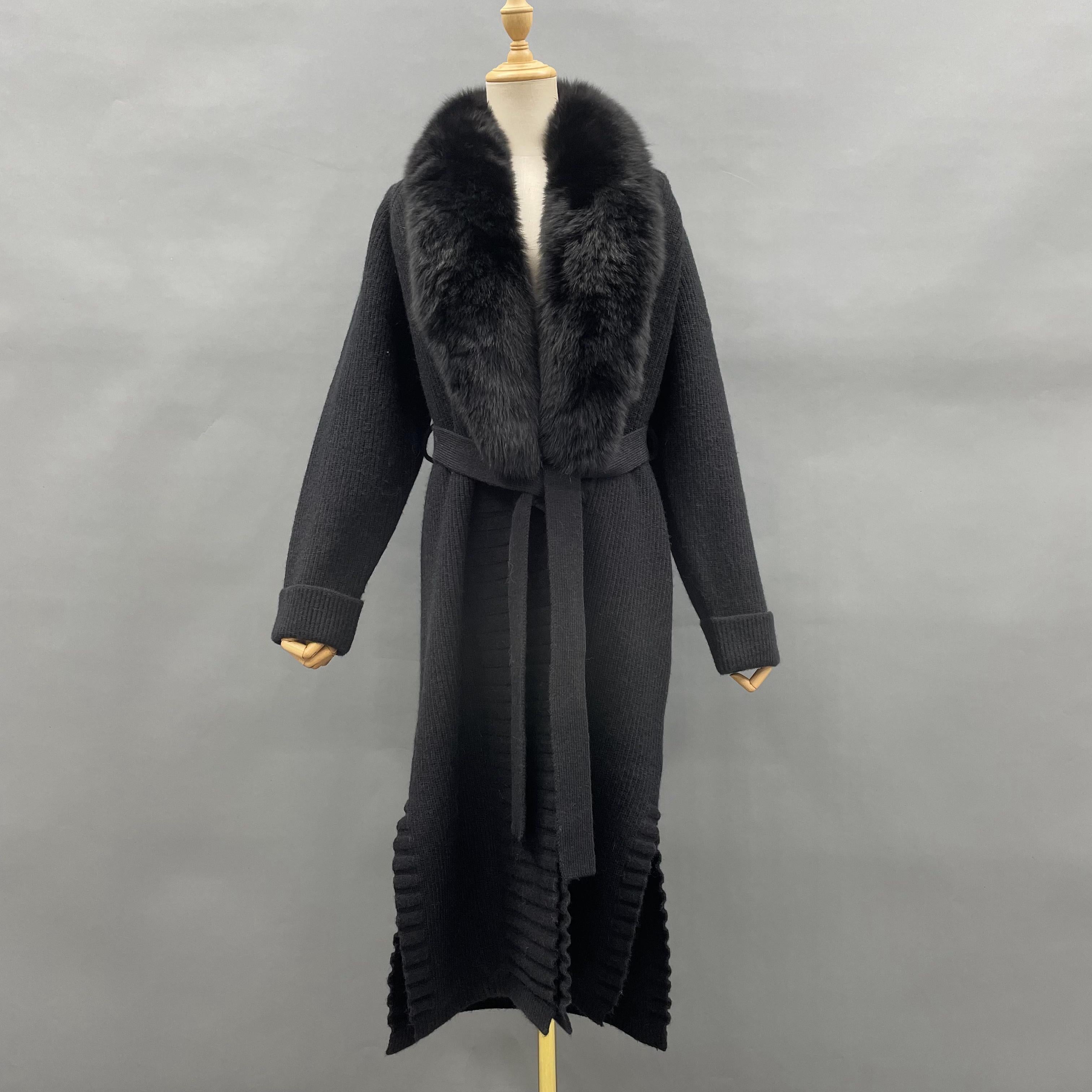 Ladies' Wide Lapel Belted Knitted Sweater Spring Knit Cardigan Long Outerwear - Janefur