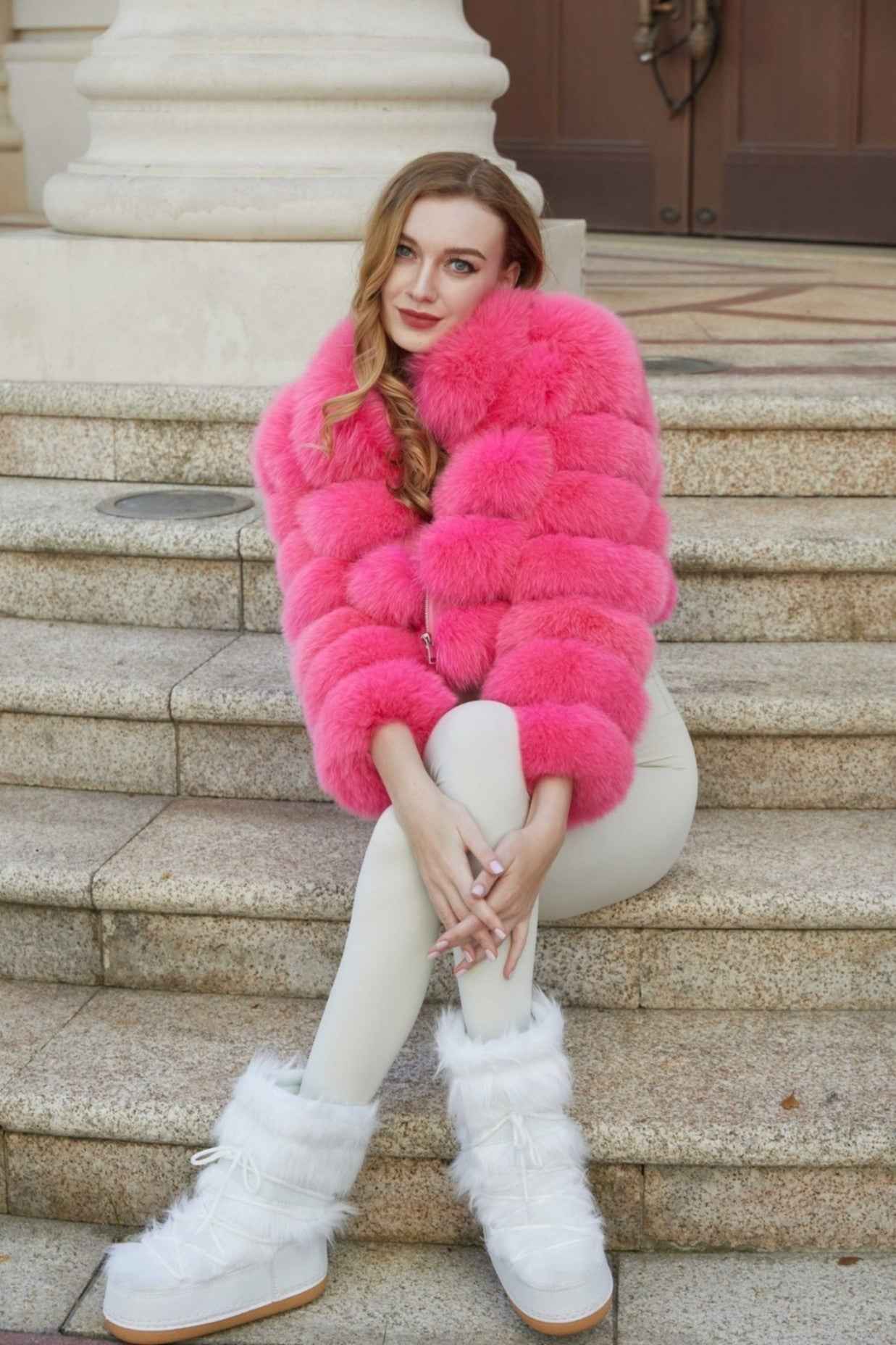 Women's Five Sections Zipper Fox Fur Coat Winter Coat - Janefur