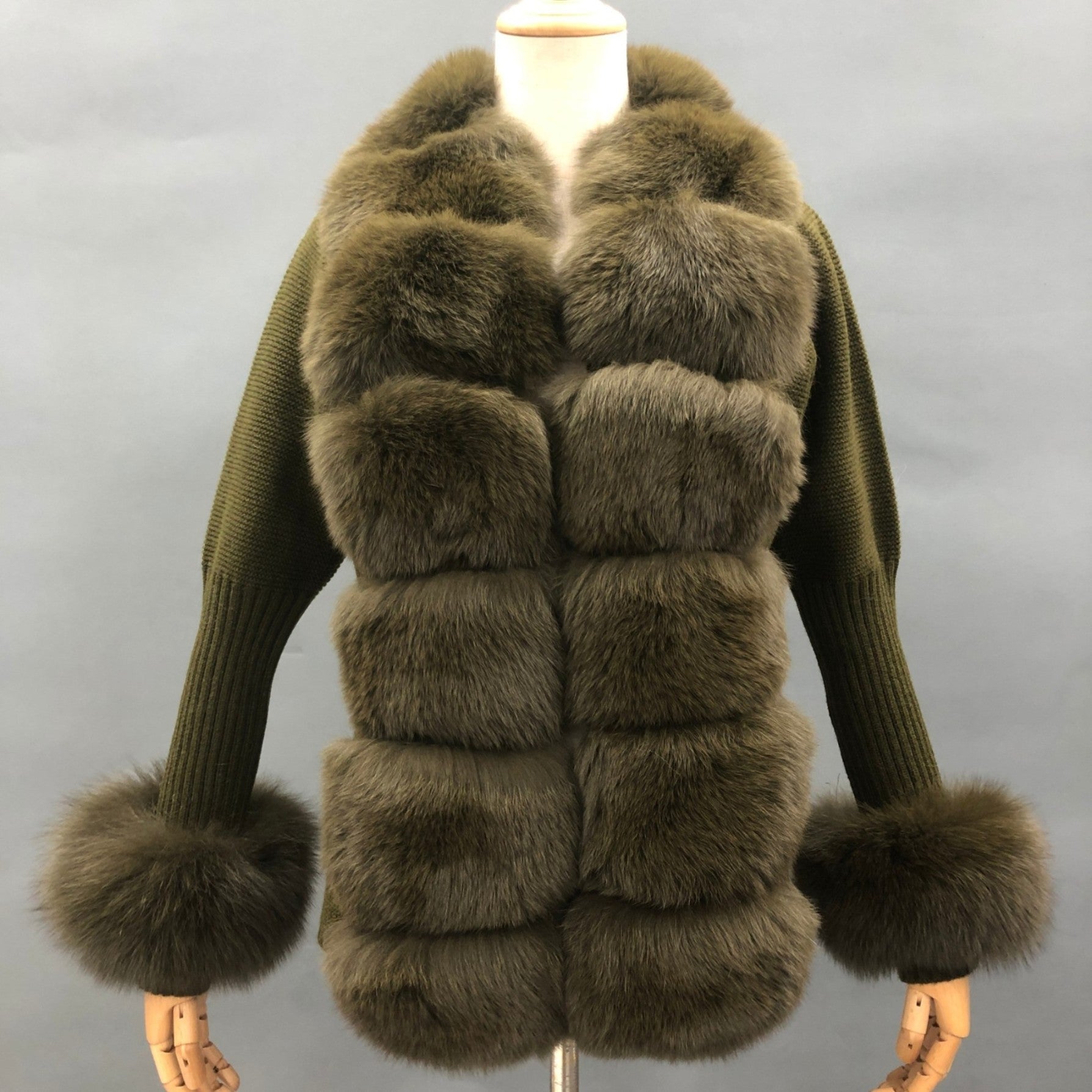 Women's Fashion Cuff Lapel with Fox Fur Knit Cardigan - Janefur