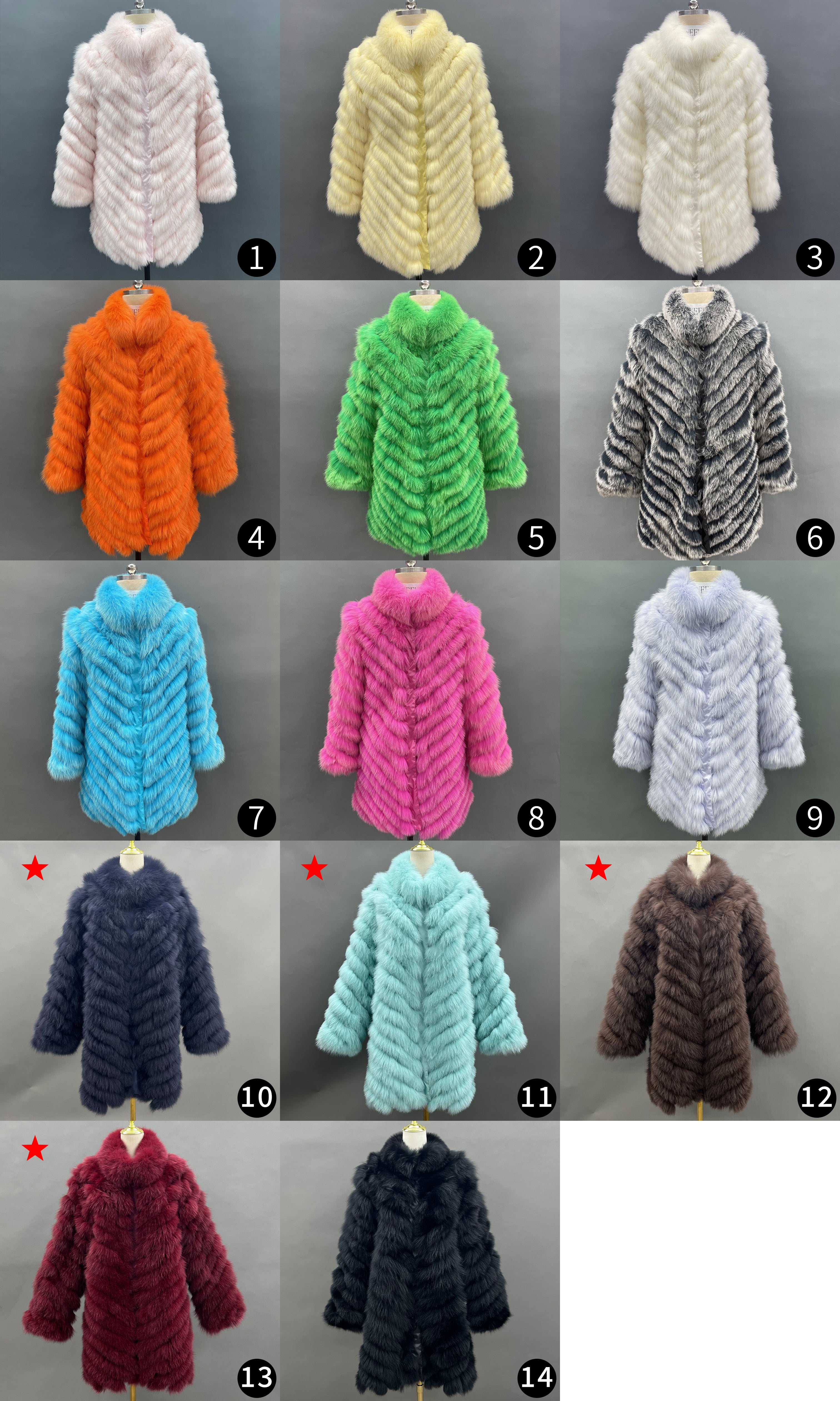 Reversible Long Jacket With Fox Fur And Diagonal Stripes