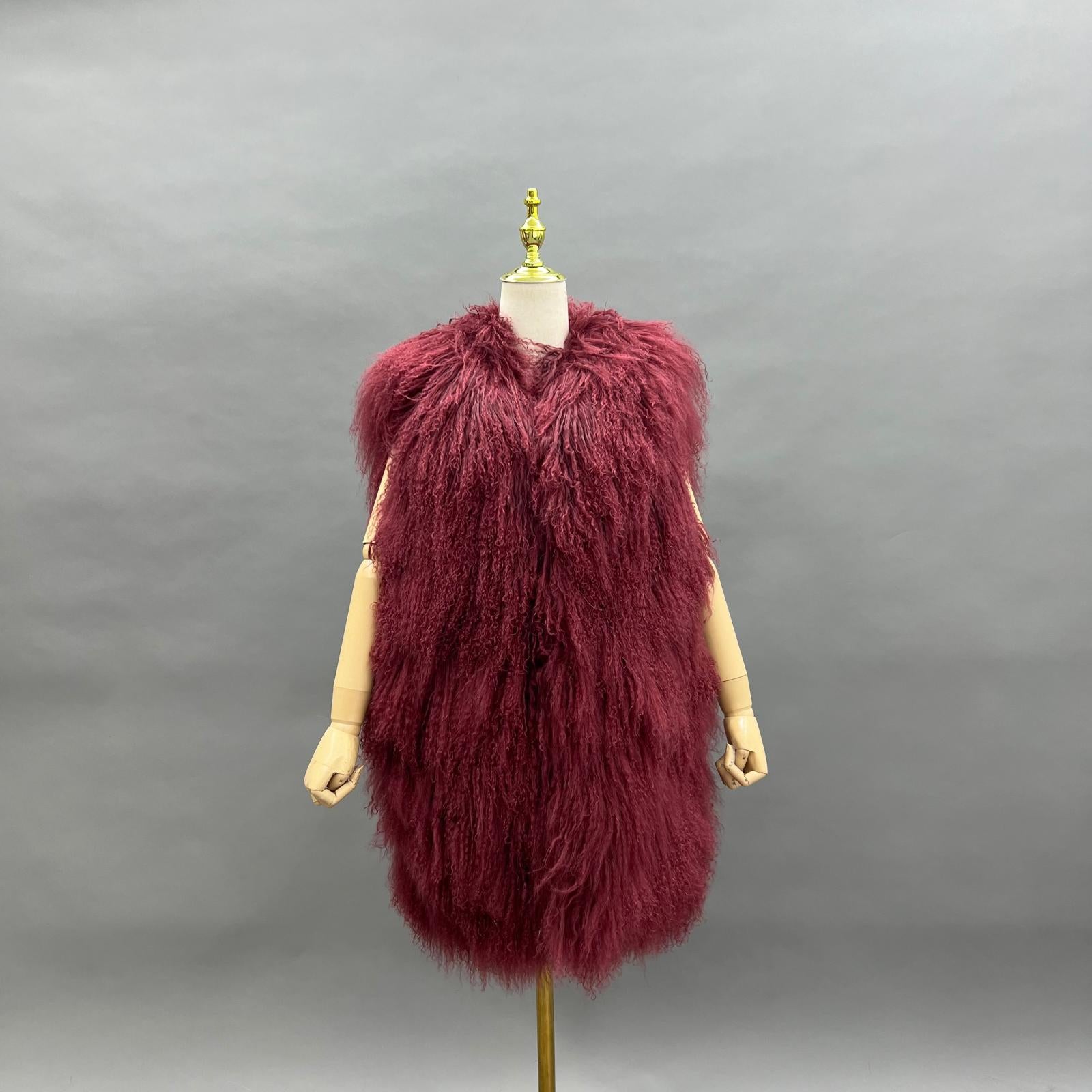 Women's Stylish Reversible Mongolian Lamb Fur Vest Long Vest Outerwear - Janefur