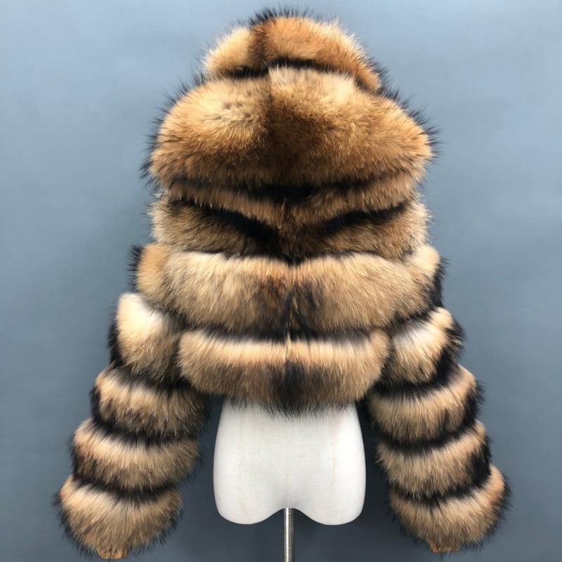 Fashion coat winter natural raccoon fur hooded short women's jacket - Janefur