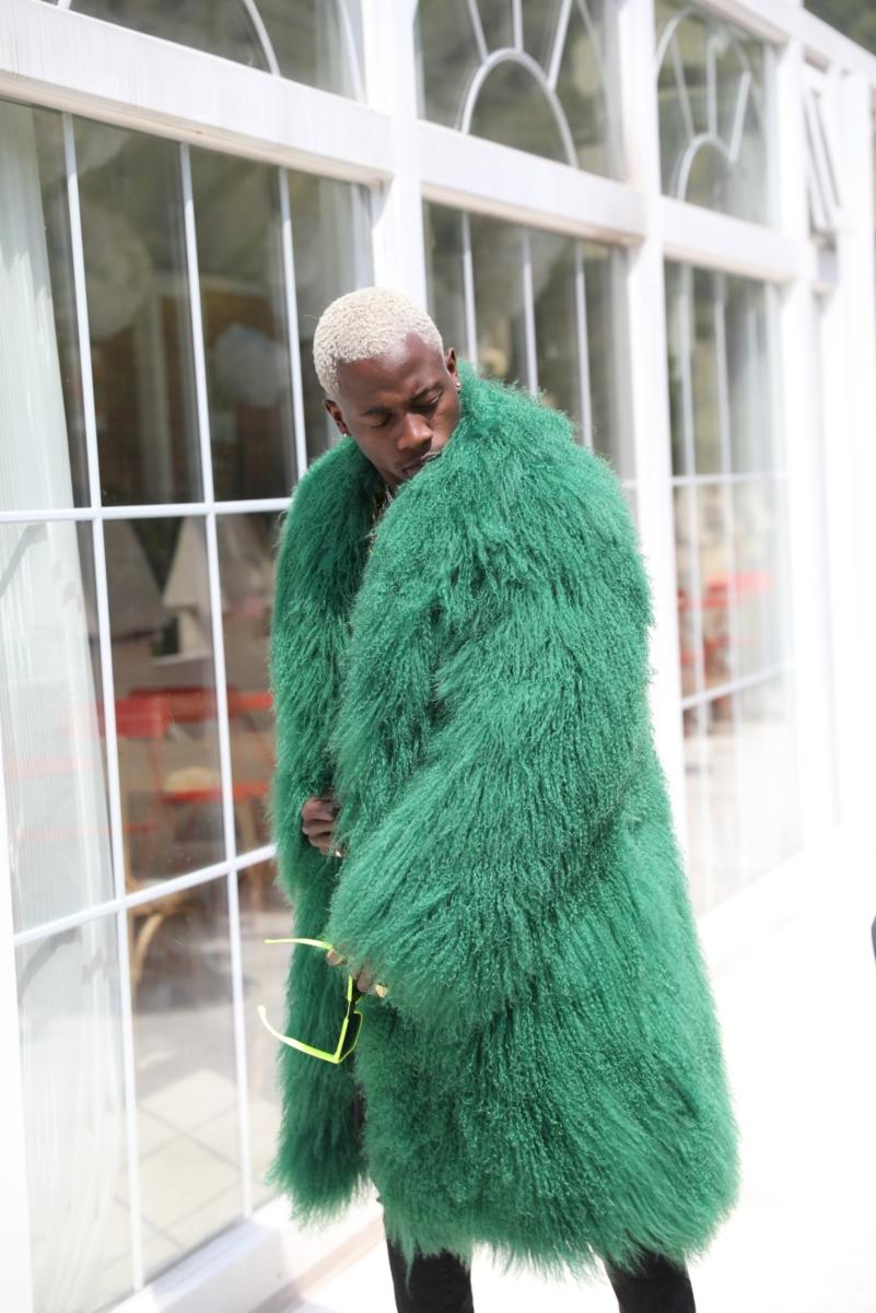 100cm Green Collar Trench Coat Made of Merino Wool - Janefur