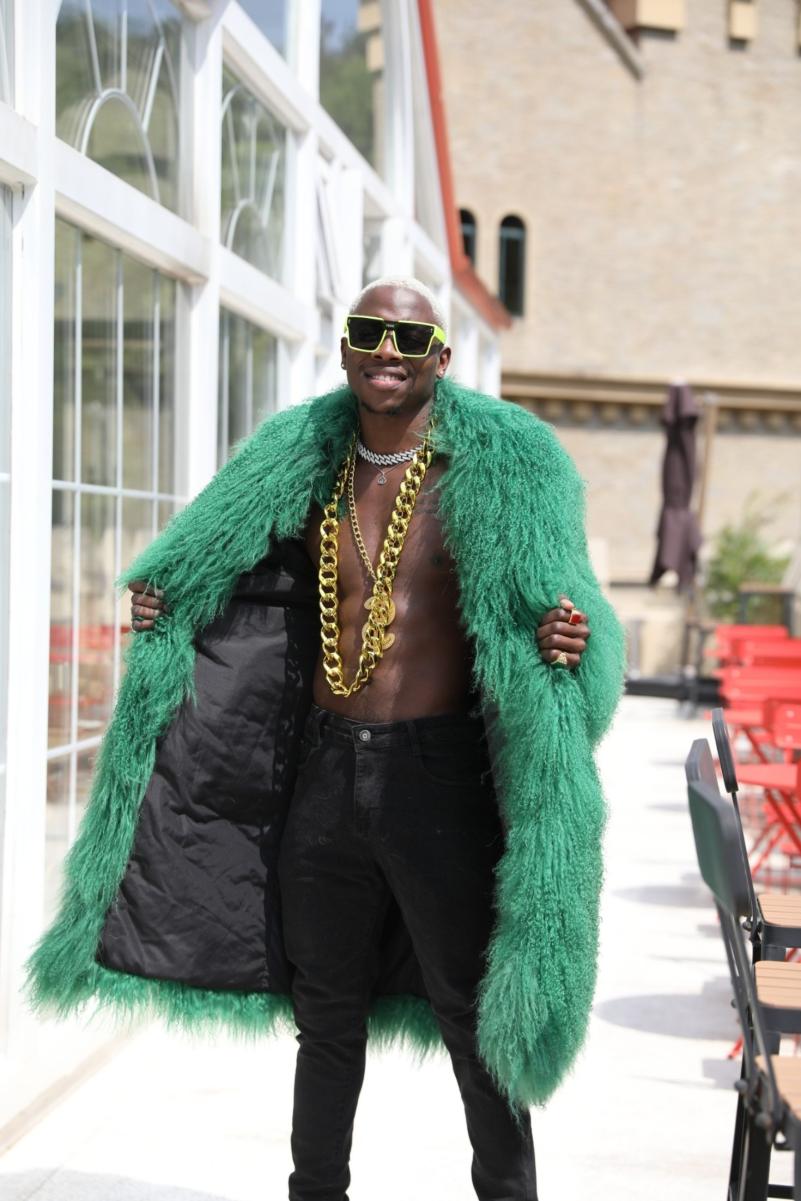 100cm Green Collar Trench Coat Made of Merino Wool - Janefur