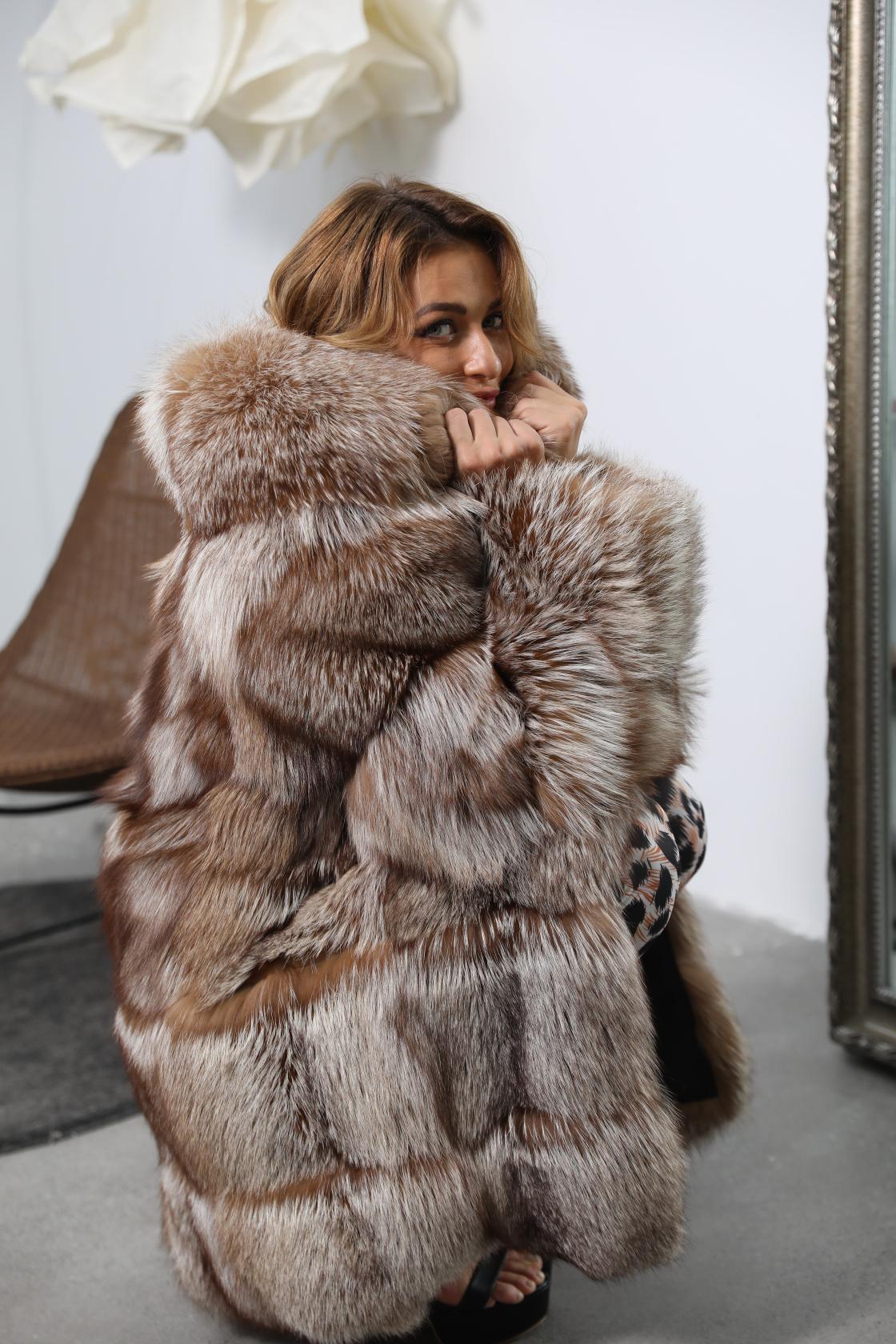 Large Fur Collar Luxury Winter Fox Fur Coat For Women - Janefur