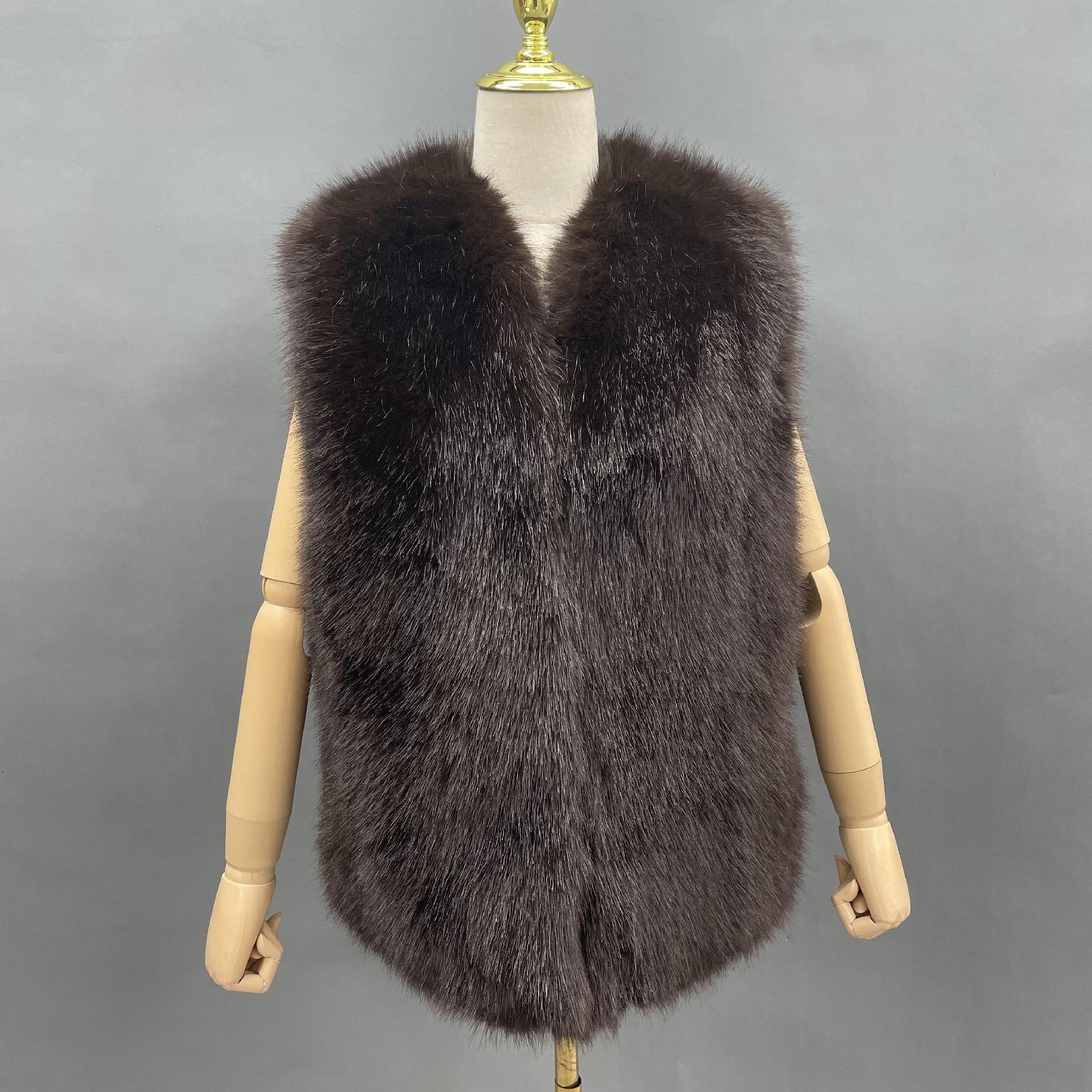 Women's Short Slim-fit Versatile Faux Fur Vest Whole Eco Fur Vest - Janefur