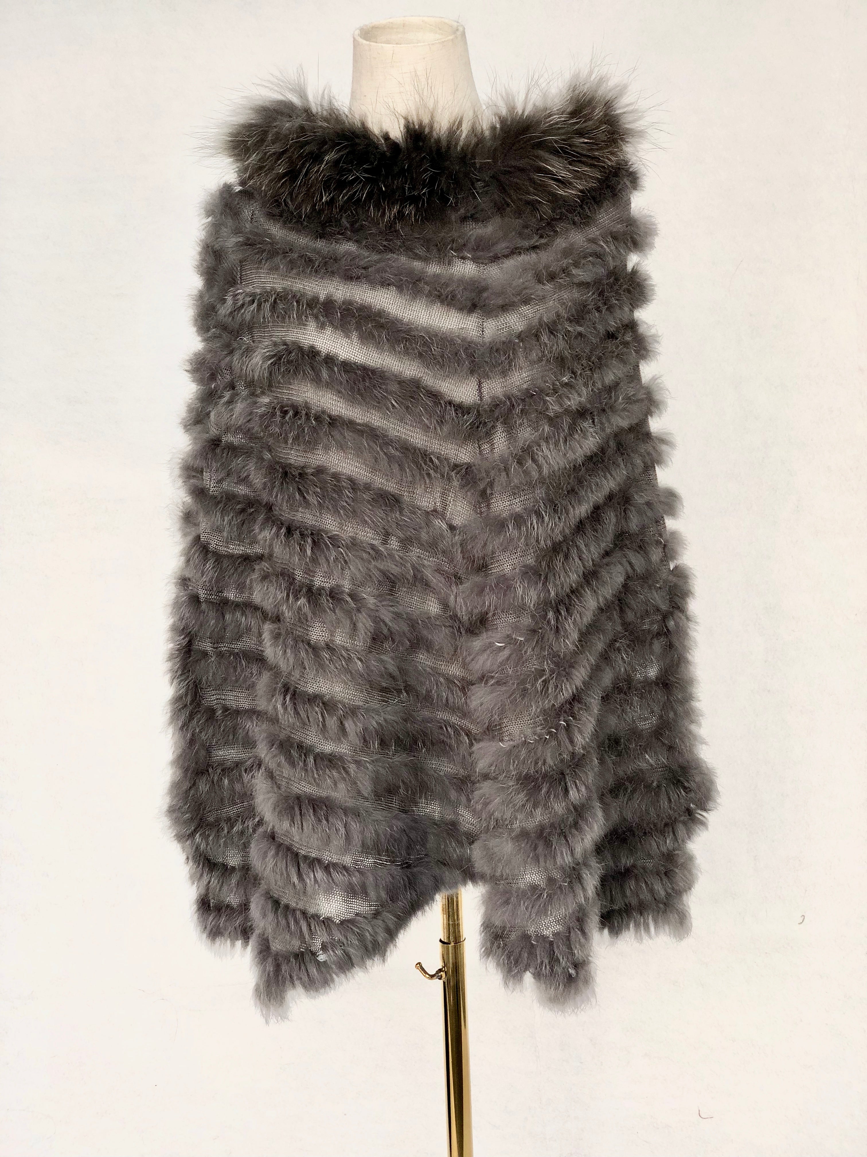 Women's Knitted Rabbit Fur Cape with Fox Fur Collar - Luxurious Winter Accessory