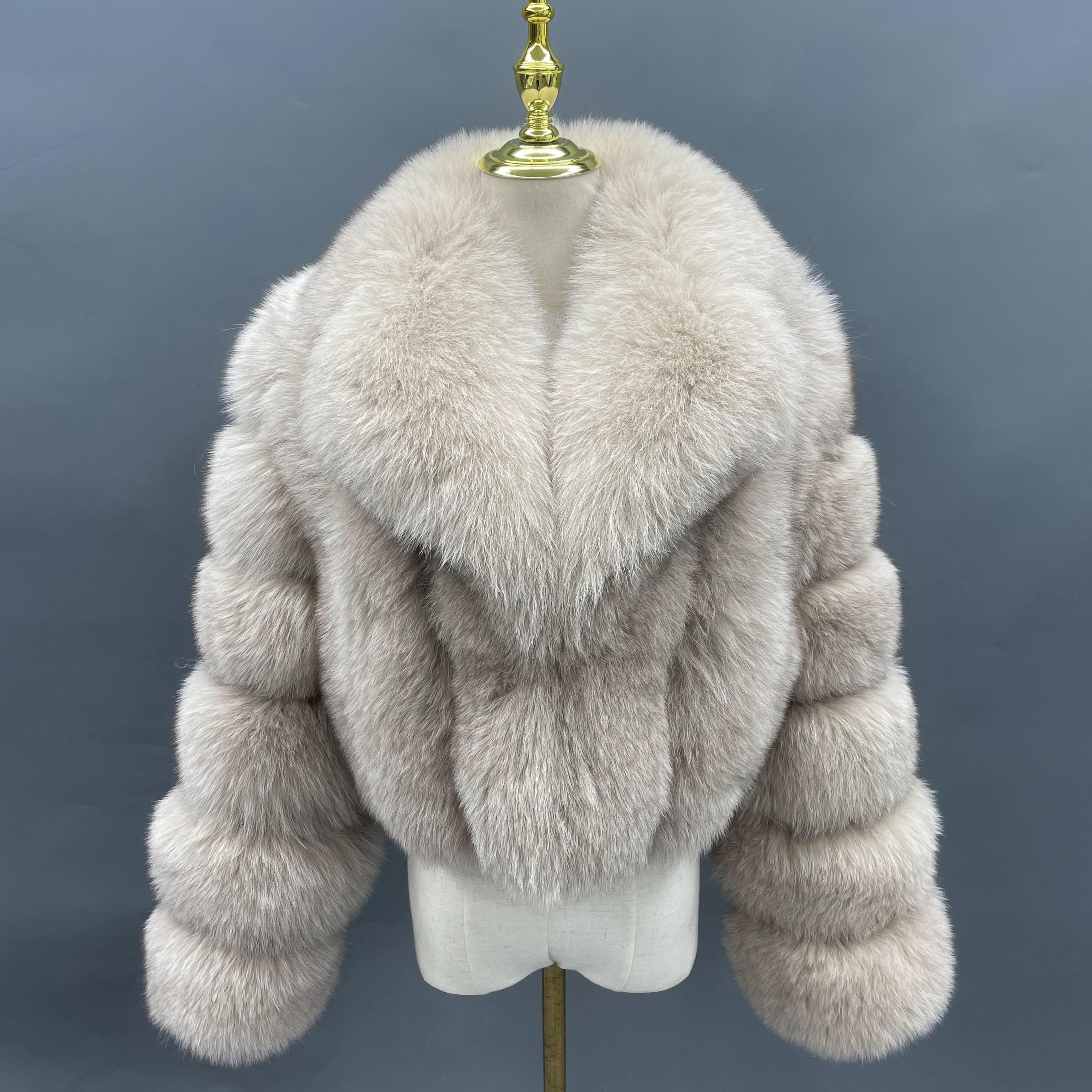 Winter Women's Luxury Fur Short Blue Fox Coat 2#Nature White