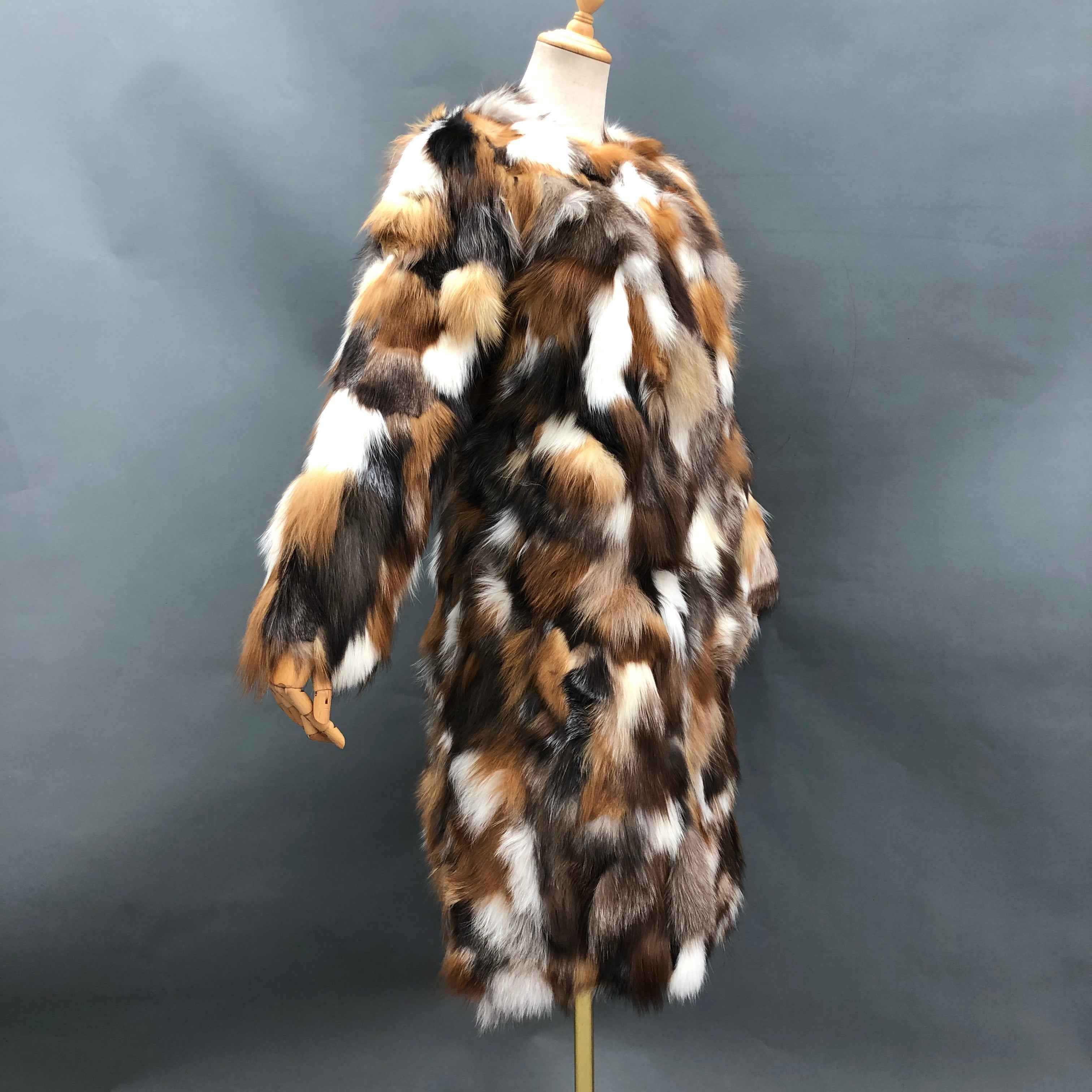 Women's Premium Patchwork Fox Fur Mid-Length Coat - Winter Fashion Warm Luxury Outerwear