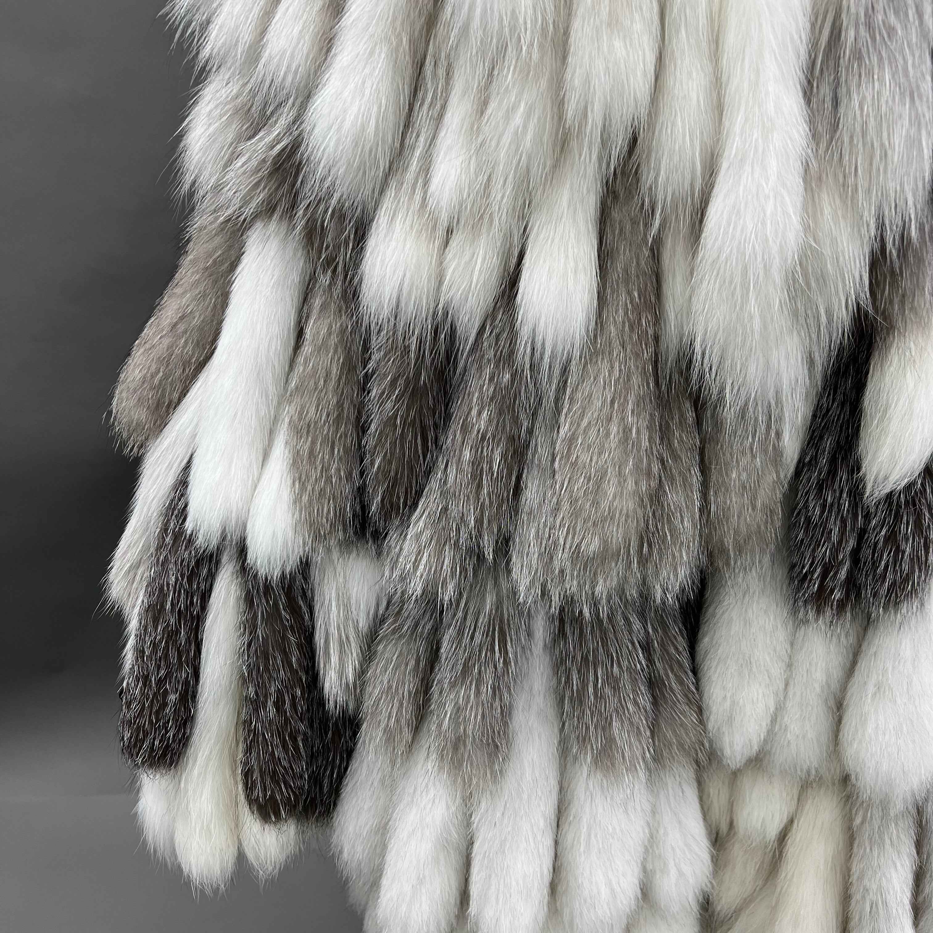 Women's Luxury Genuine Fox Tail Fur Coat - Long Layered Fox Fur Cape for Winter Fashion