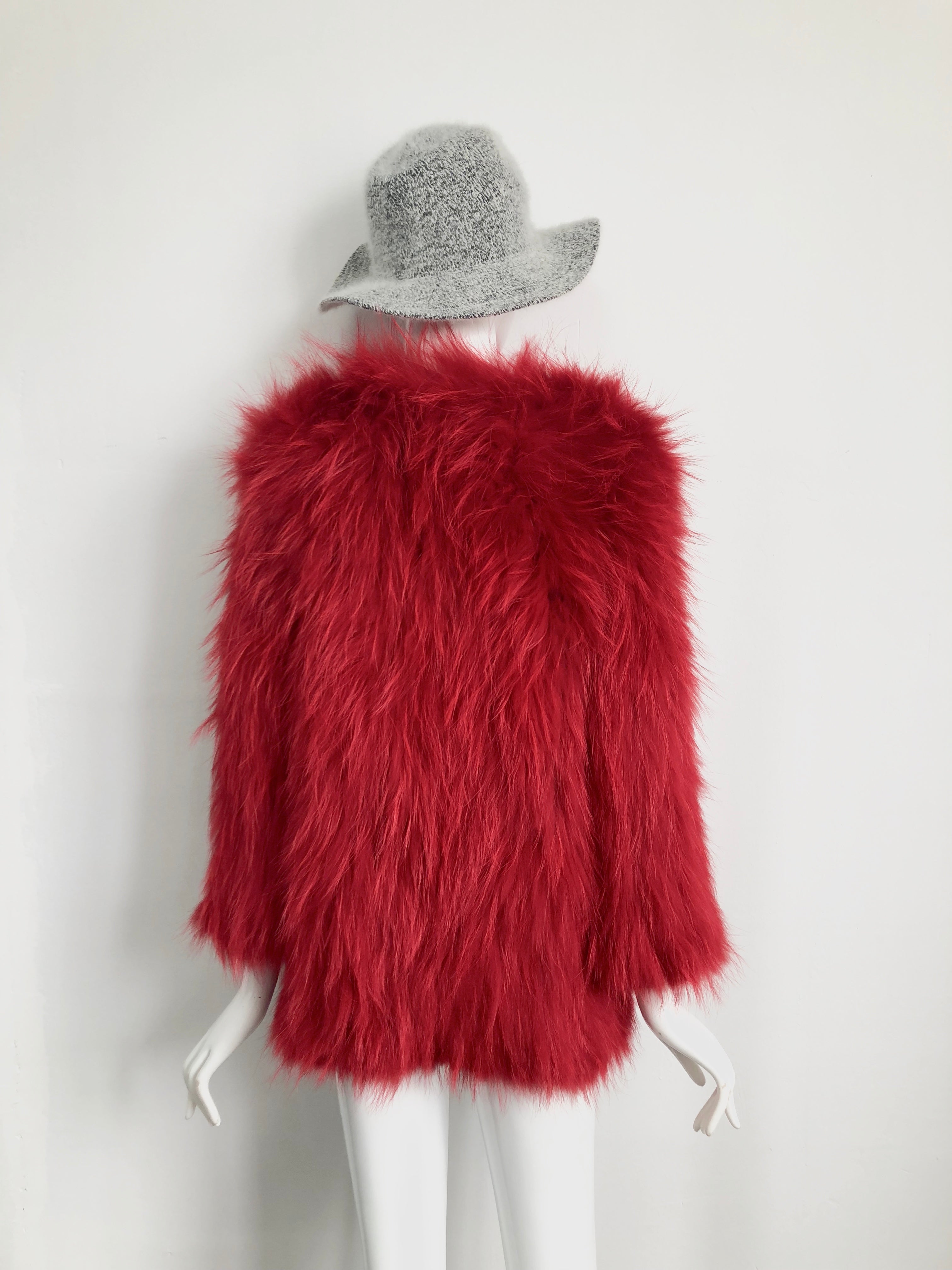 Women's Knitted Raccoon Dog Fur Mid-Length Coat - Luxurious Winter Outerwear