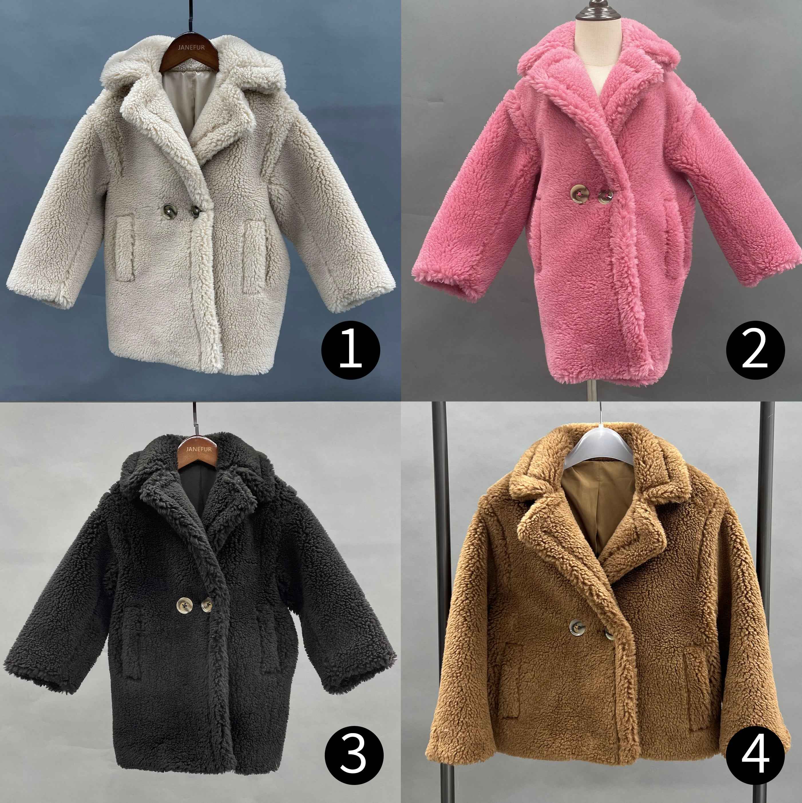 Teddy Bear Shearling Kids Jackets Spring Sheep Fur coat