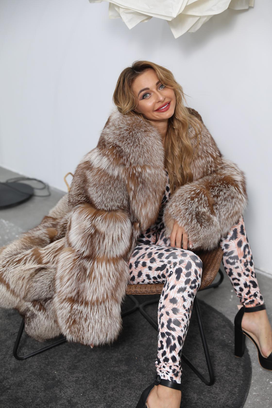 Large Fur Collar Luxury Winter Fox Fur Coat For Women - Janefur
