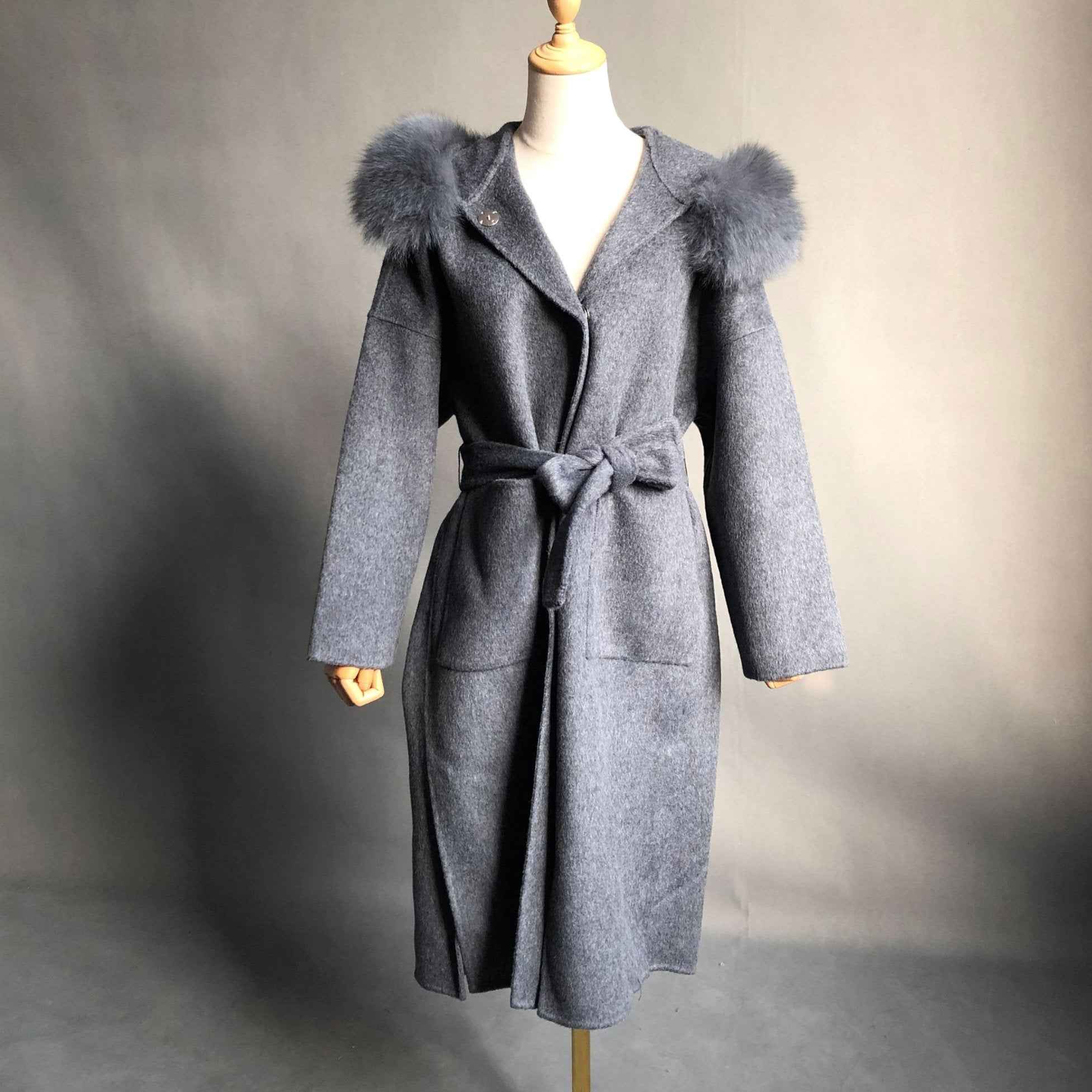Women's Winter Fashion Hooded Double Sided Cashmere Long Coat - Janefur