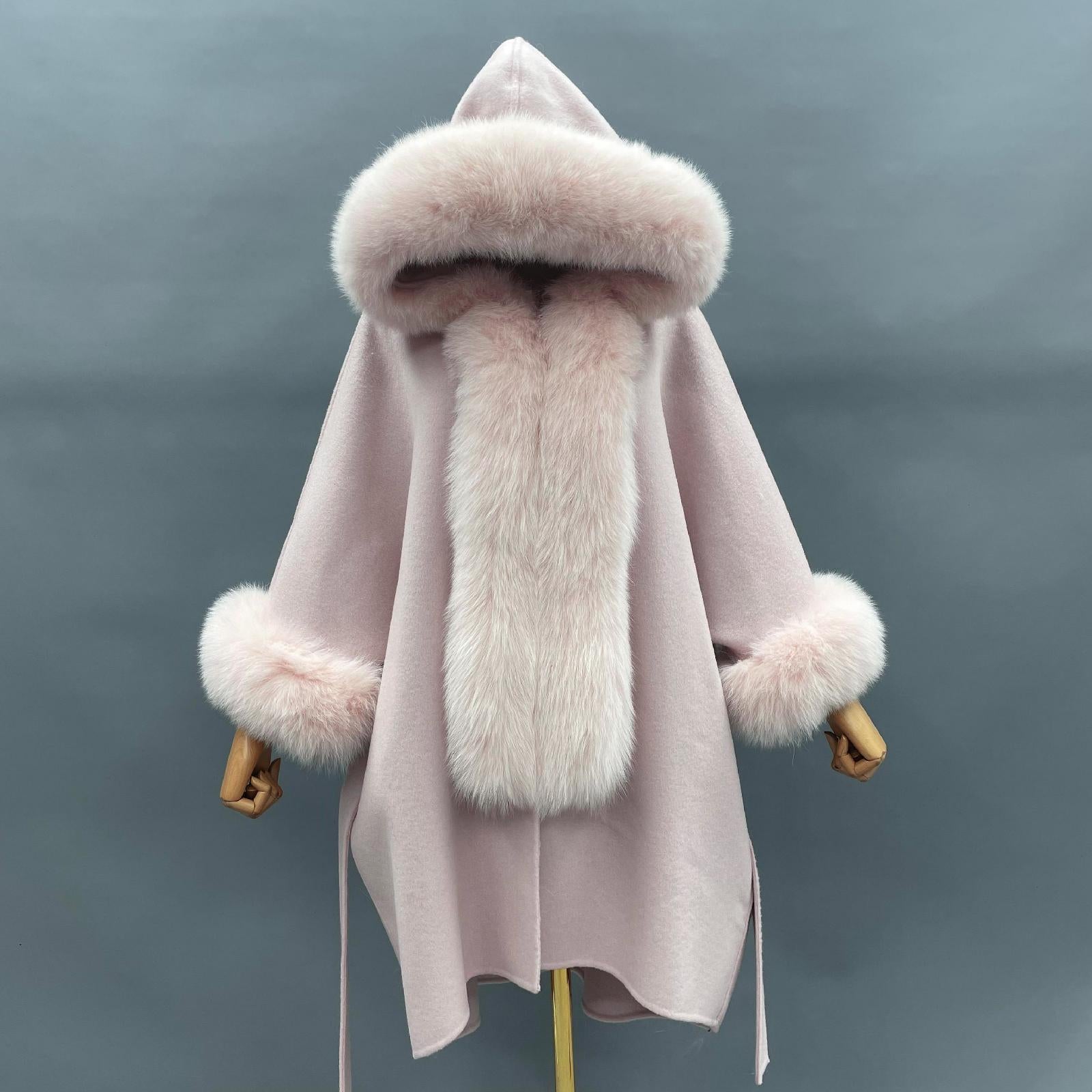 Wool Double-faced Coat with Fur Lapel Women's Casual Coat Cashmere Outerwear - Janefur