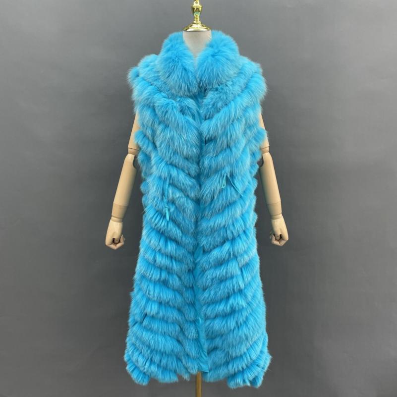 Double-Sided Fox Fur Diagonal Stripe Long Vest - Janefur