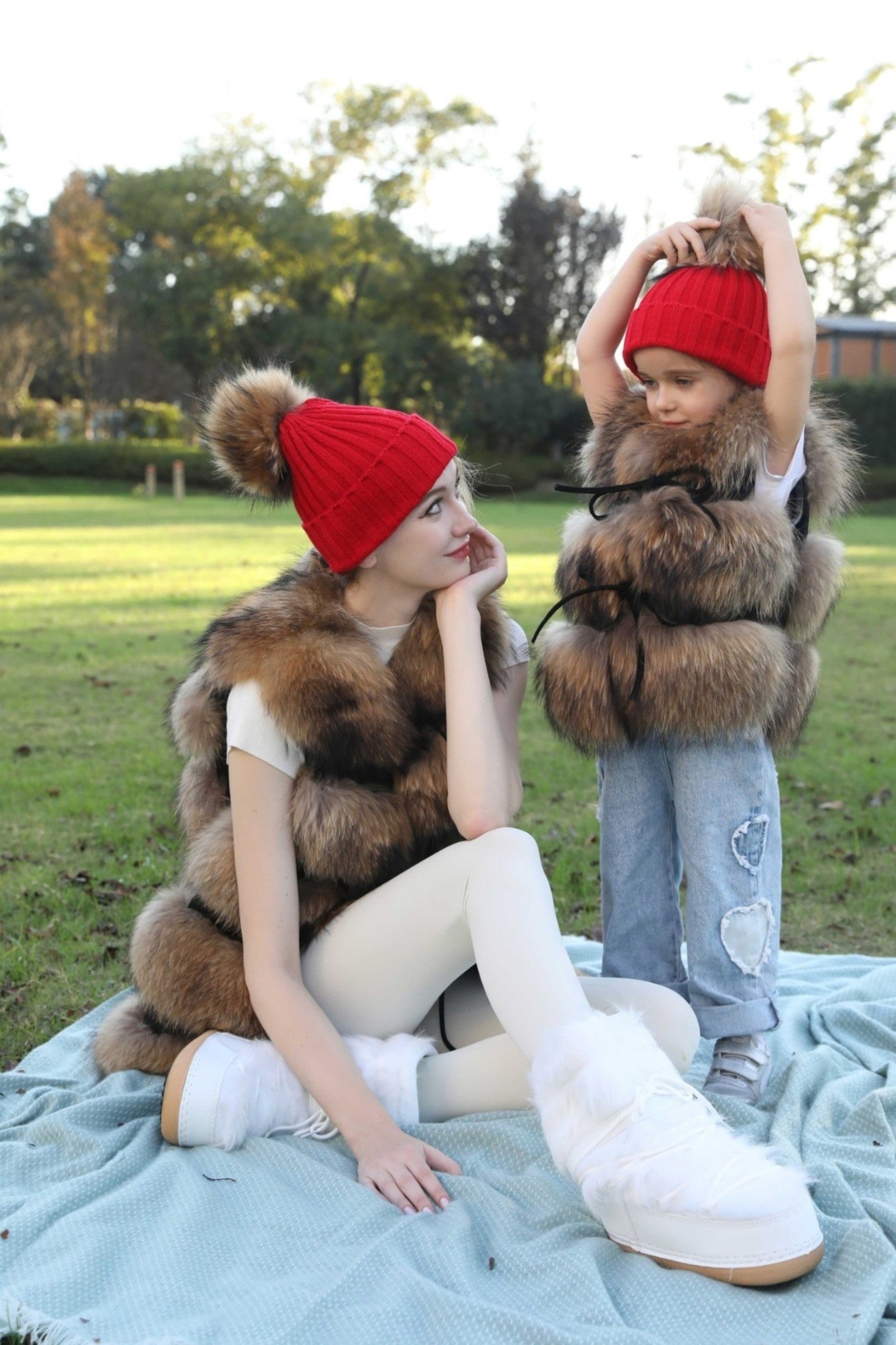 New Fall And Winter Striped With Fur Pom Pom Acrylic Hat - Janefur