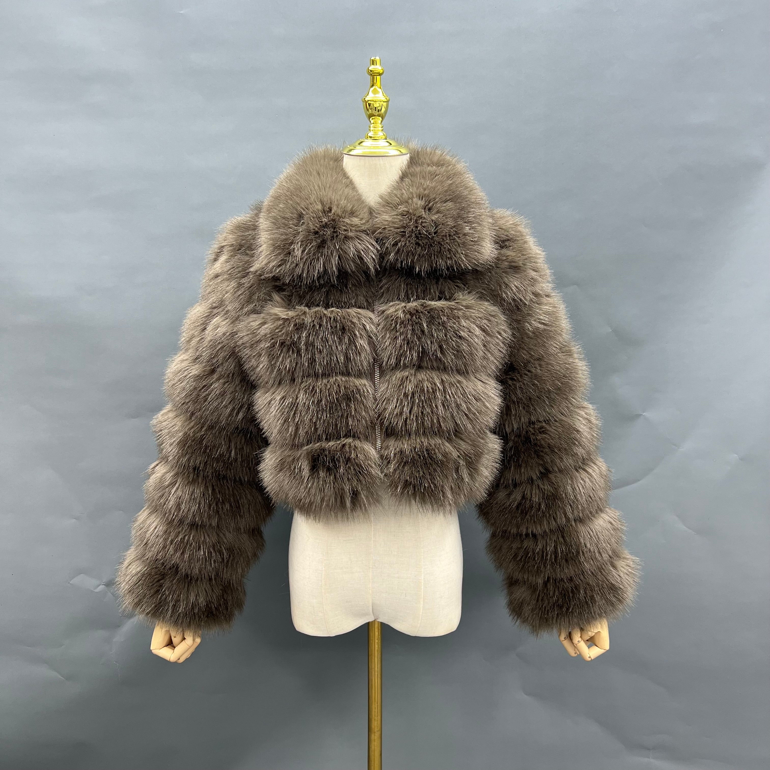 Eco-friendly Fur Women's Short Zipper Fake Fur Jacket Trendy Coat - Janefur