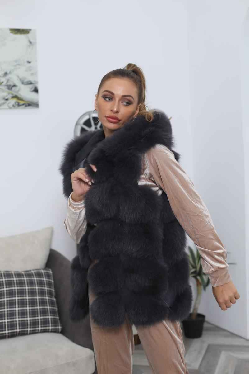 Blue Fox Hooded Fox Fur Ladies Vest - Janefur