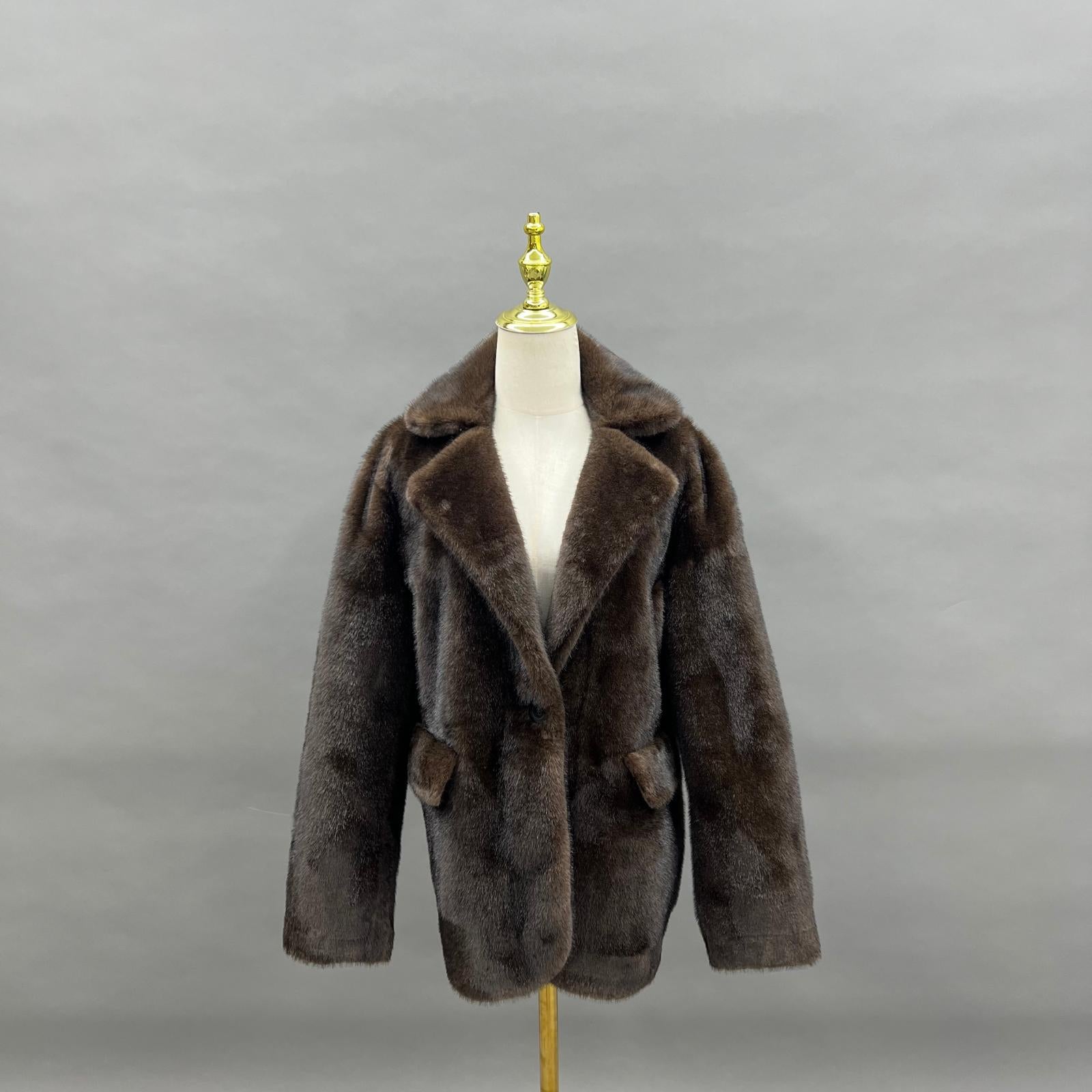 Eco Friendly Faux Fur Coat Women's Sweet and Cool Suit Collar Single Button Short Outerwear Jacket - Janefur