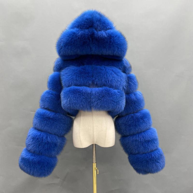 Fashion Short Genuine Fox Fur Coat Women's Winter Hooded Jacket - Janefur