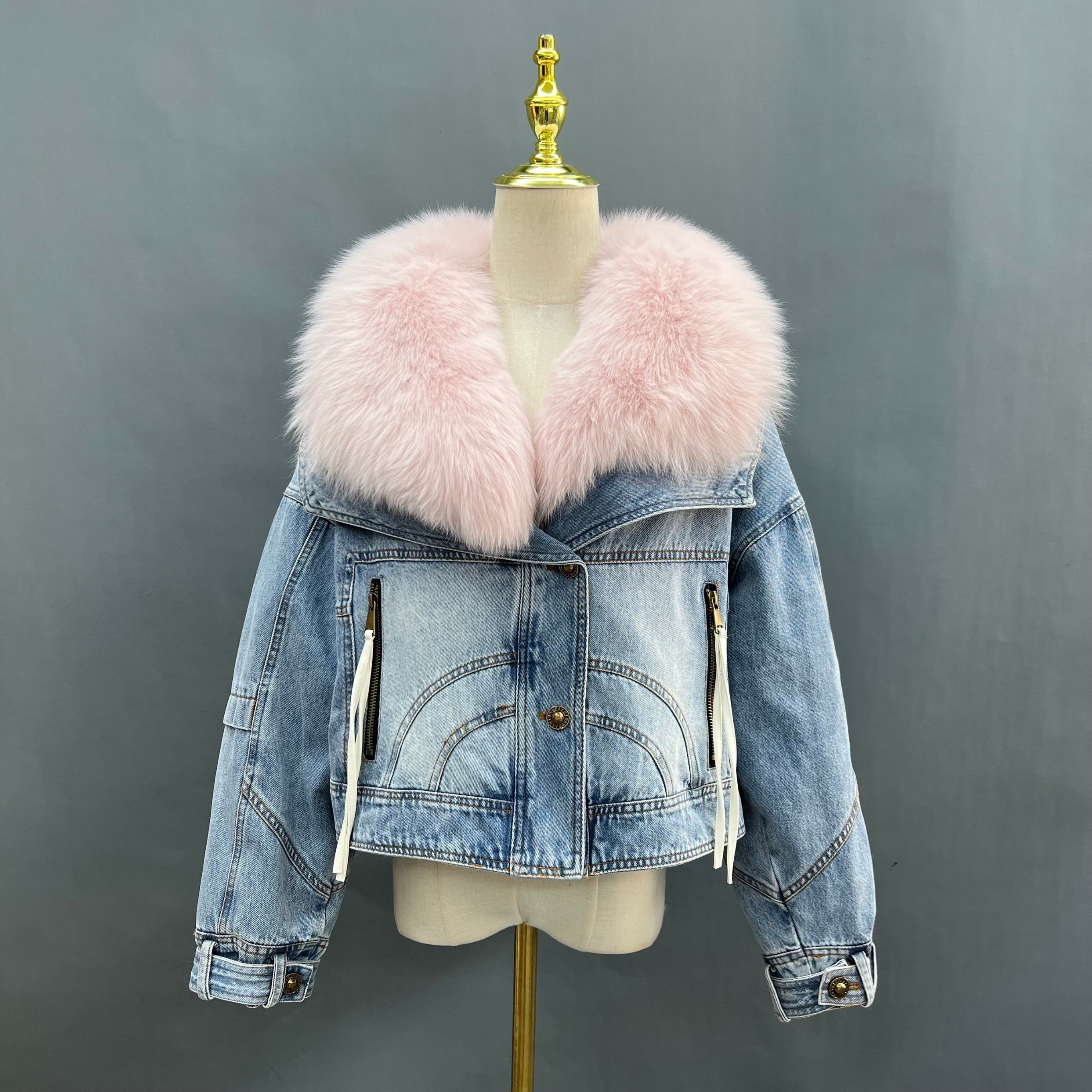 Large lapel denim down liner women's jacket - Janefur