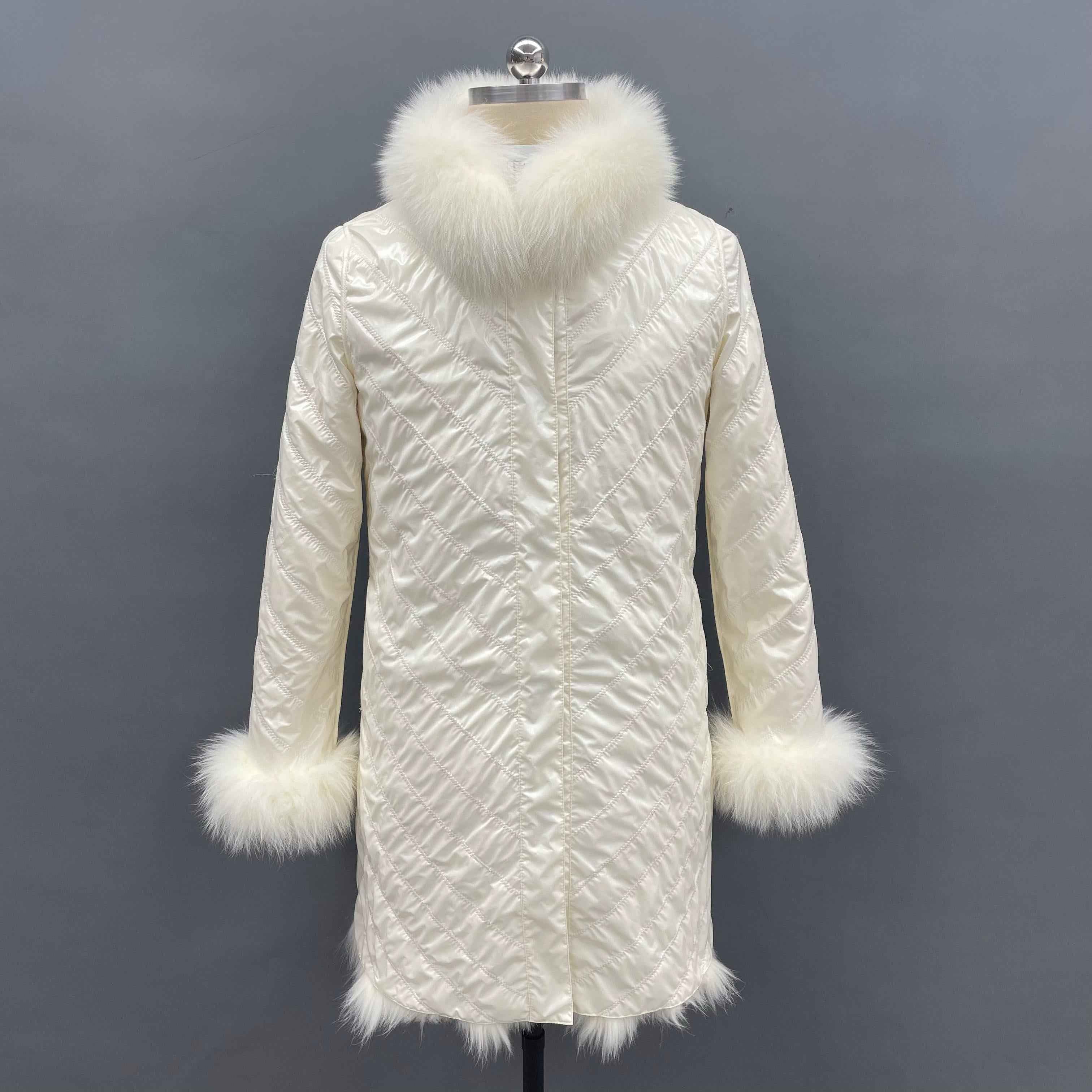 Double-Sided Fox Fur Diagonal Stripe Long Coat - Janefur